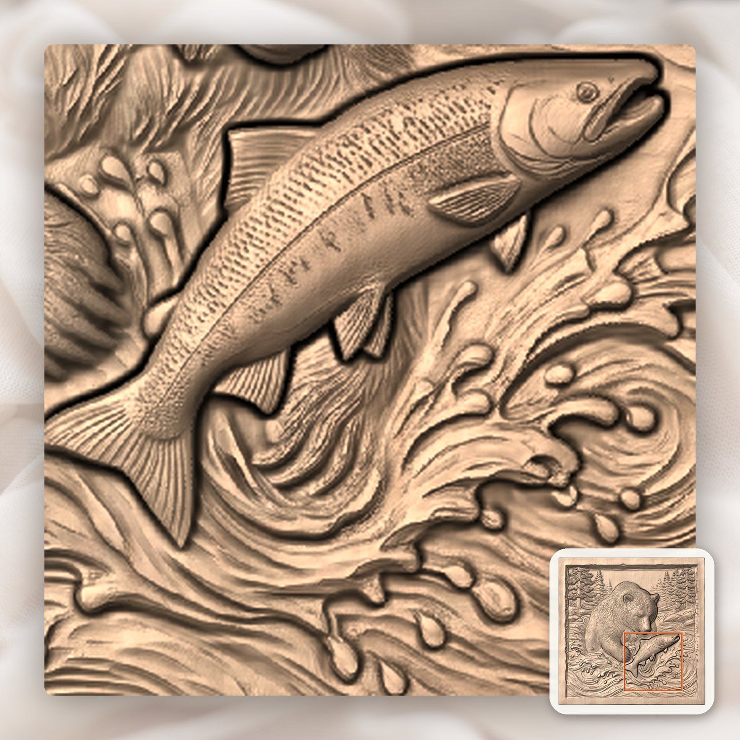 Wild Grizzly Bear Catching Salmon CNC Relief STL bas-relief STL — view 8