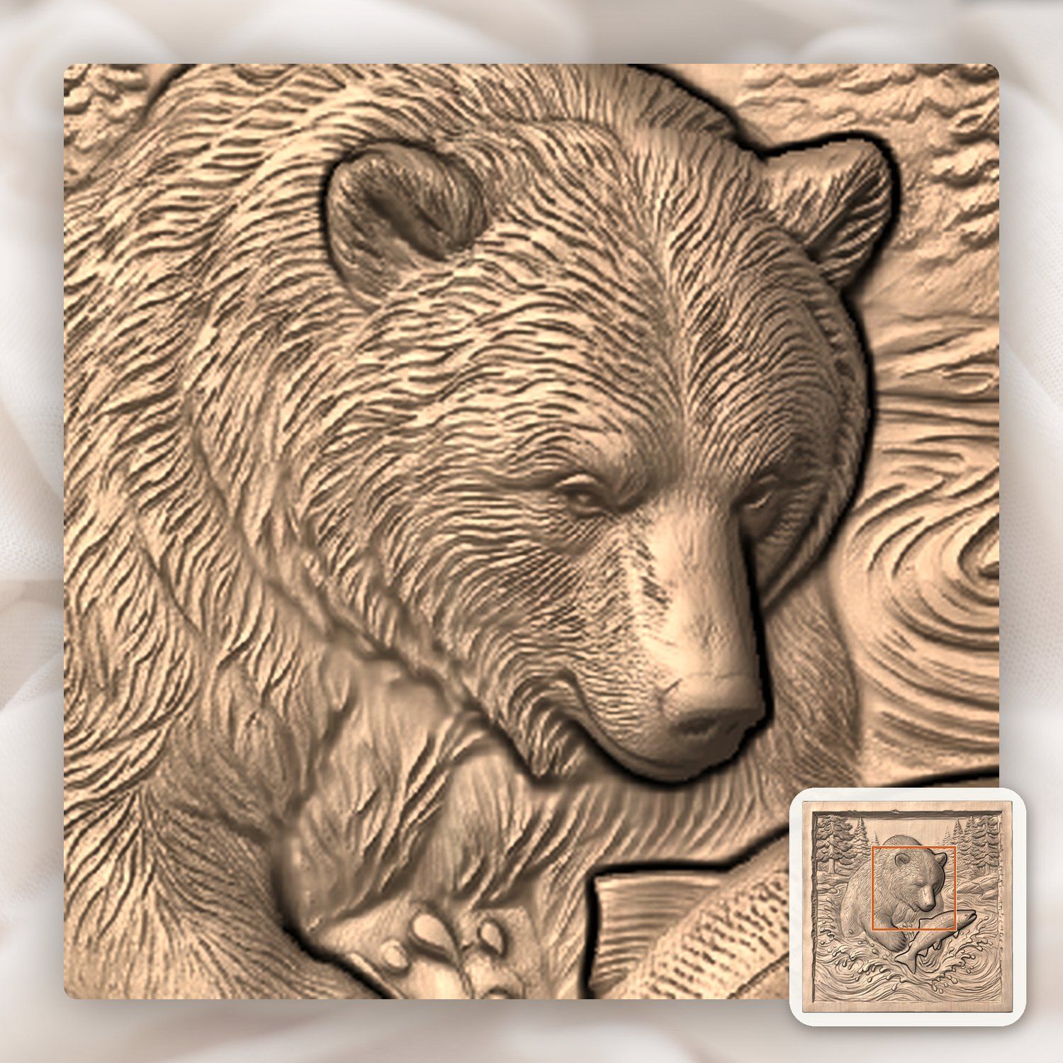 Wild Grizzly Bear Catching Salmon CNC Relief STL bas-relief STL — view 9