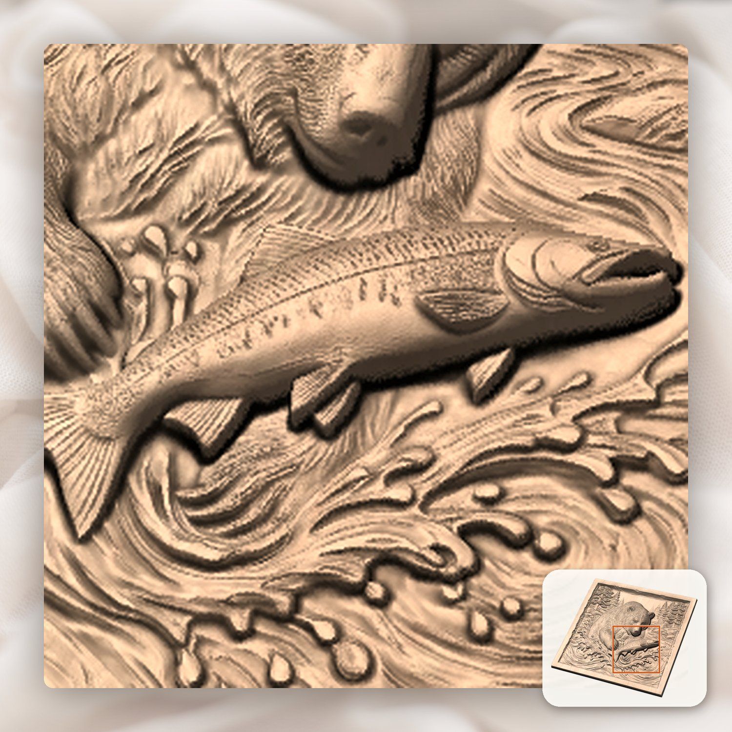 Wild Grizzly Bear Catching Salmon CNC Relief STL bas-relief STL — view 10