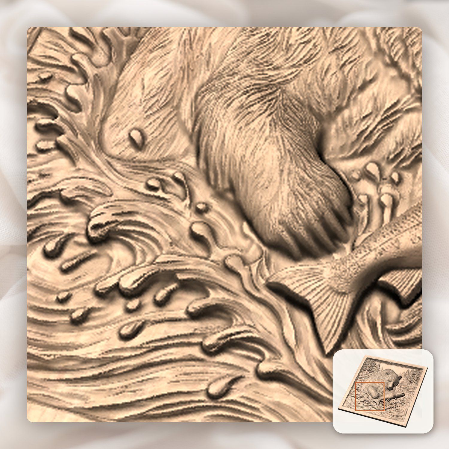 Wild Grizzly Bear Catching Salmon CNC Relief STL bas-relief STL — view 11