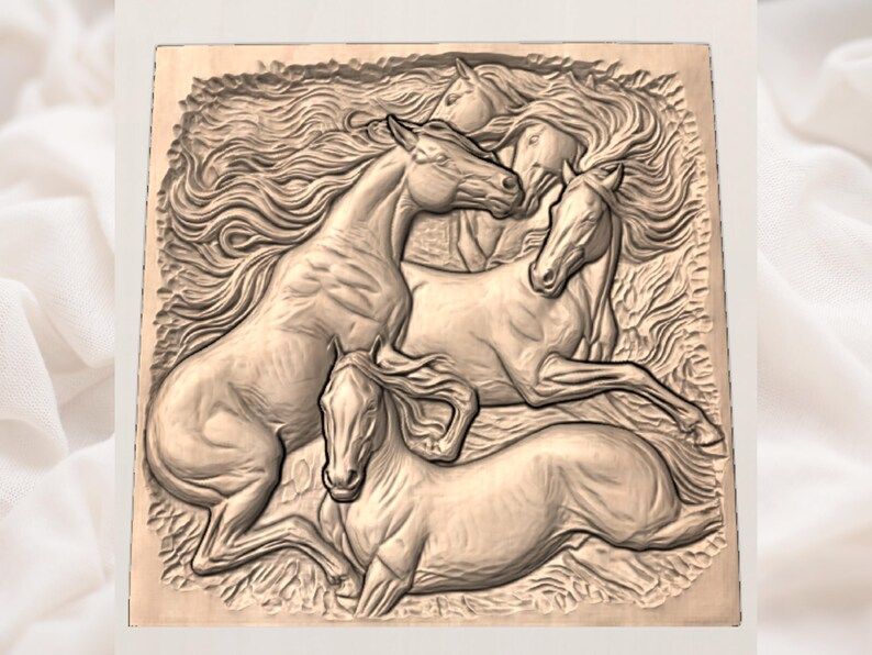 Four Wild Horses Bas-Relief STL, Flowing Manes in Motion bas-relief STL — view 2