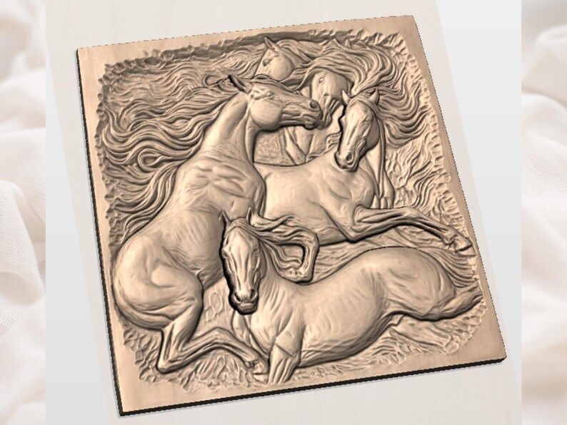 Four Wild Horses Bas-Relief STL, Flowing Manes in Motion bas-relief STL — view 3