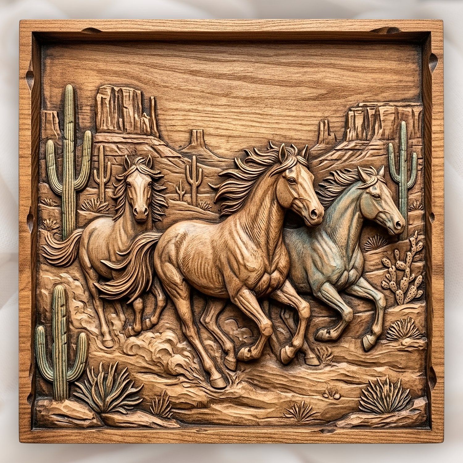 Wild Horses Running Desert Scene CNC Relief STL bas-relief STL design