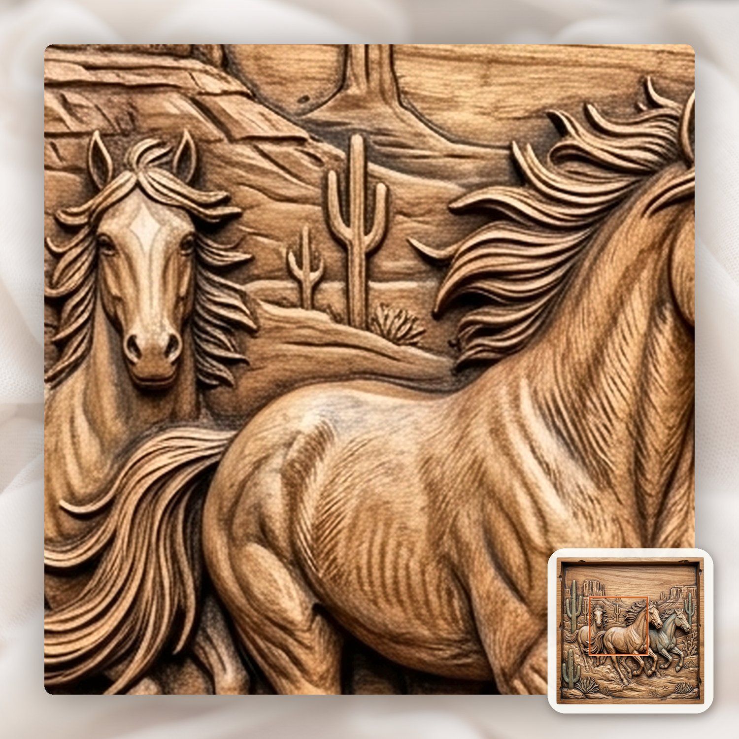 Wild Horses Running Desert Scene CNC Relief STL bas-relief STL — view 12