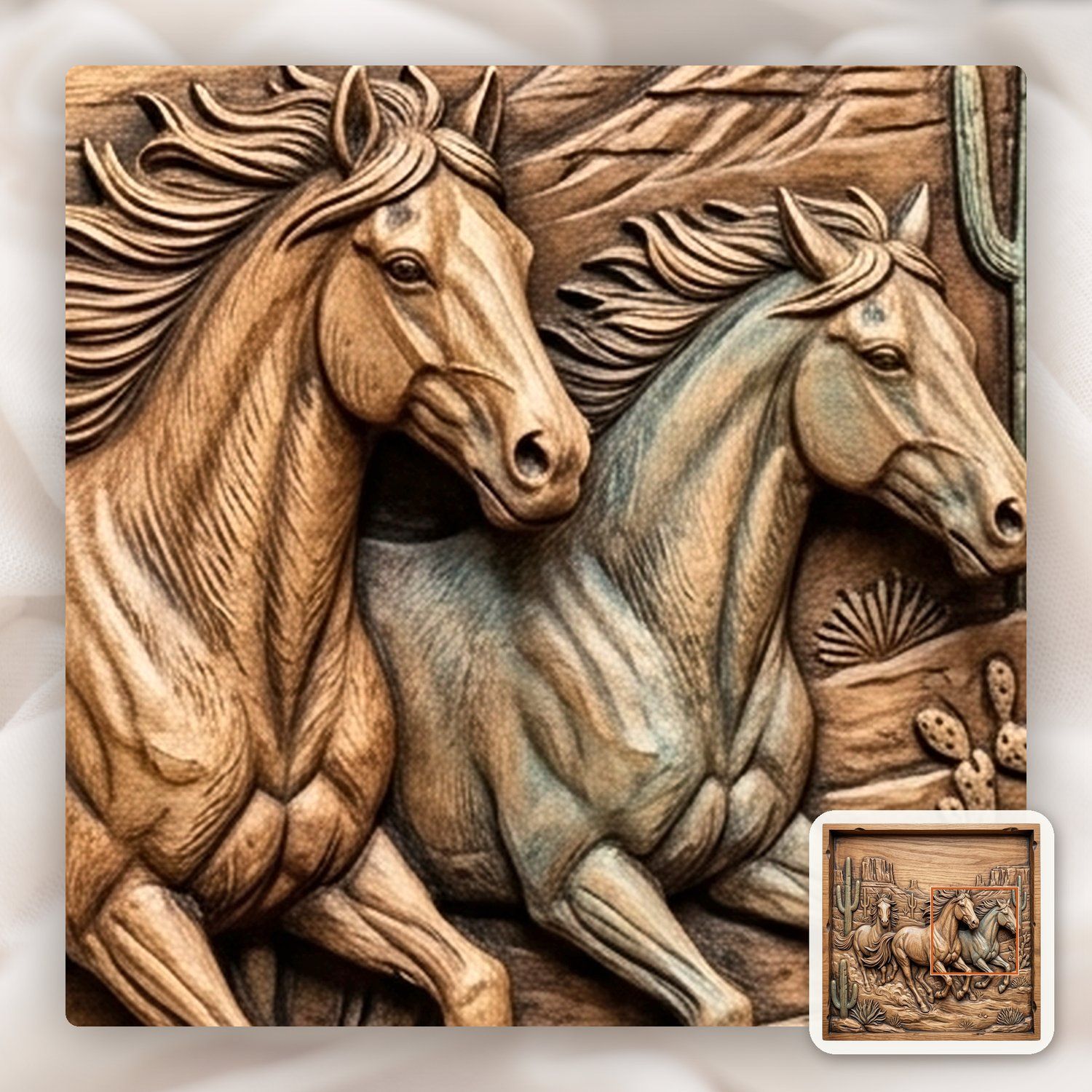 Wild Horses Running Desert Scene CNC Relief STL bas-relief STL — view 13