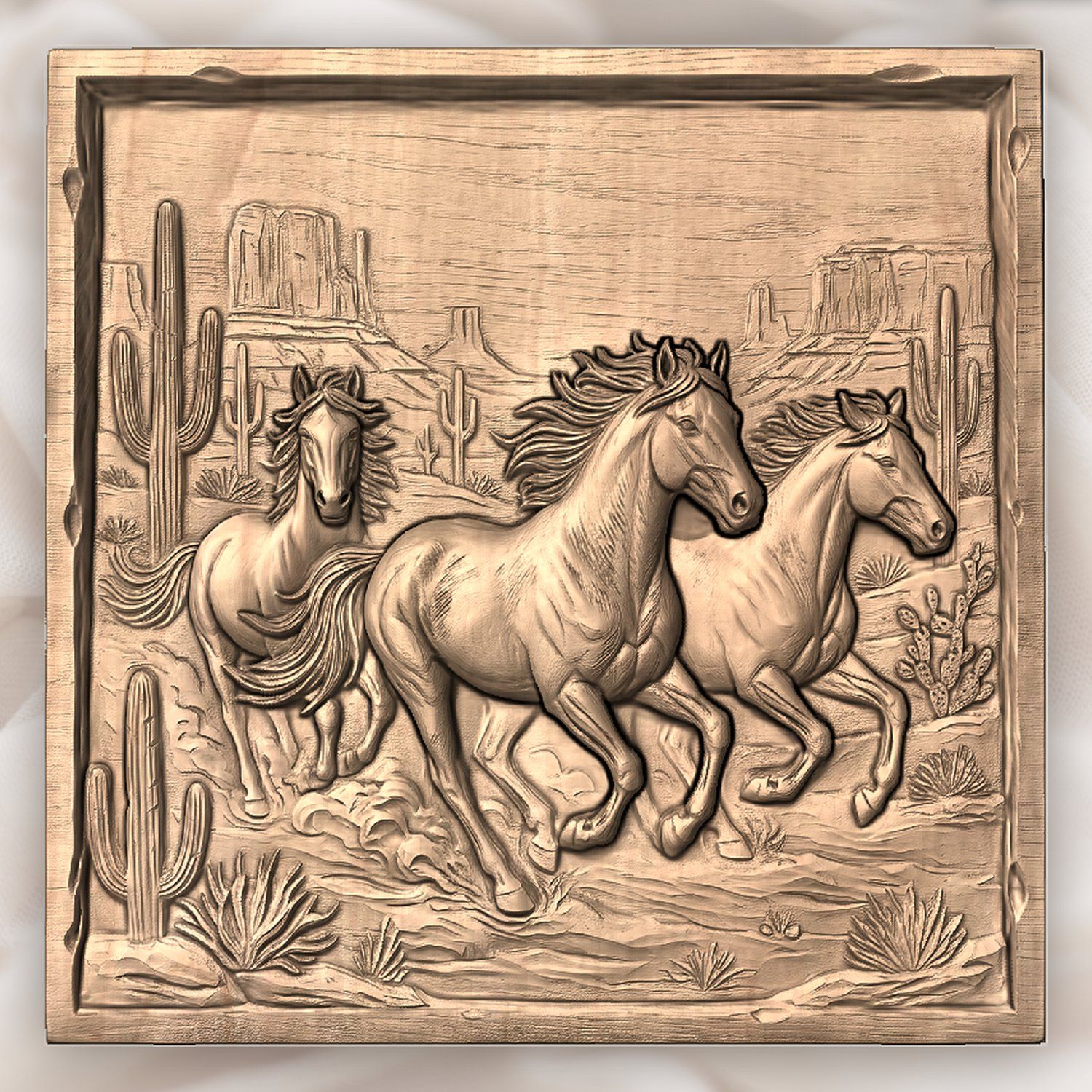 Wild Horses Running Desert Scene CNC Relief STL bas-relief STL — view 4