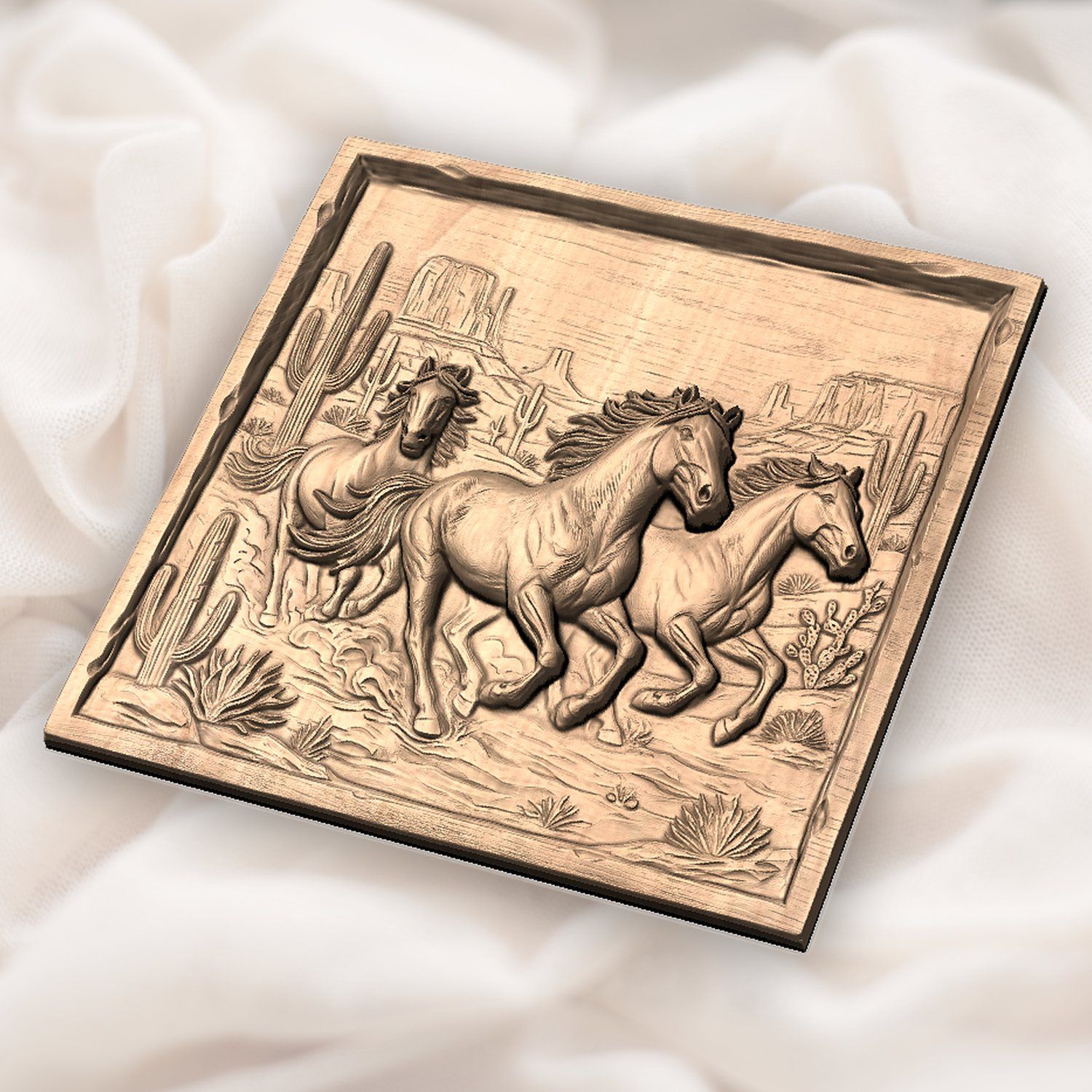 Wild Horses Running Desert Scene CNC Relief STL bas-relief STL — view 5