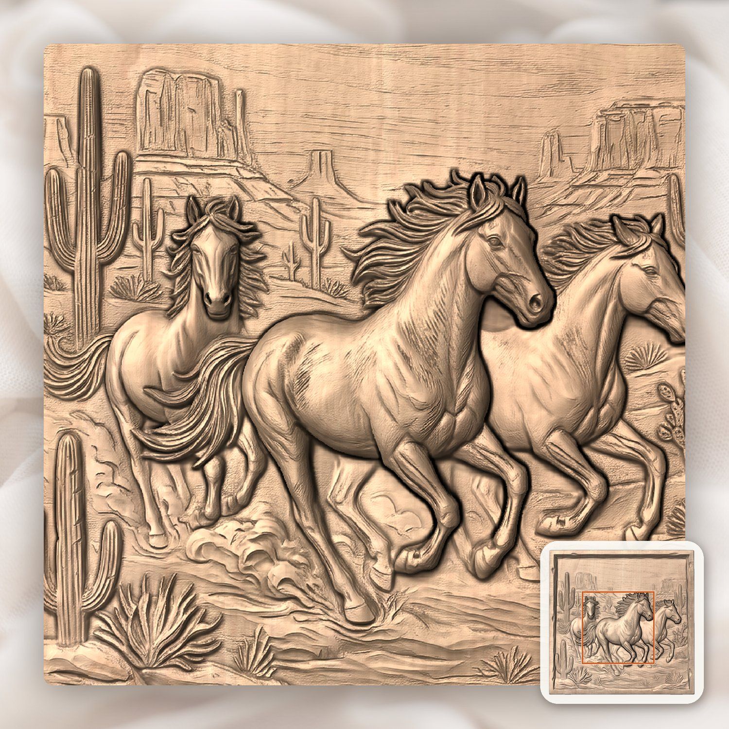 Wild Horses Running Desert Scene CNC Relief STL bas-relief STL — view 6