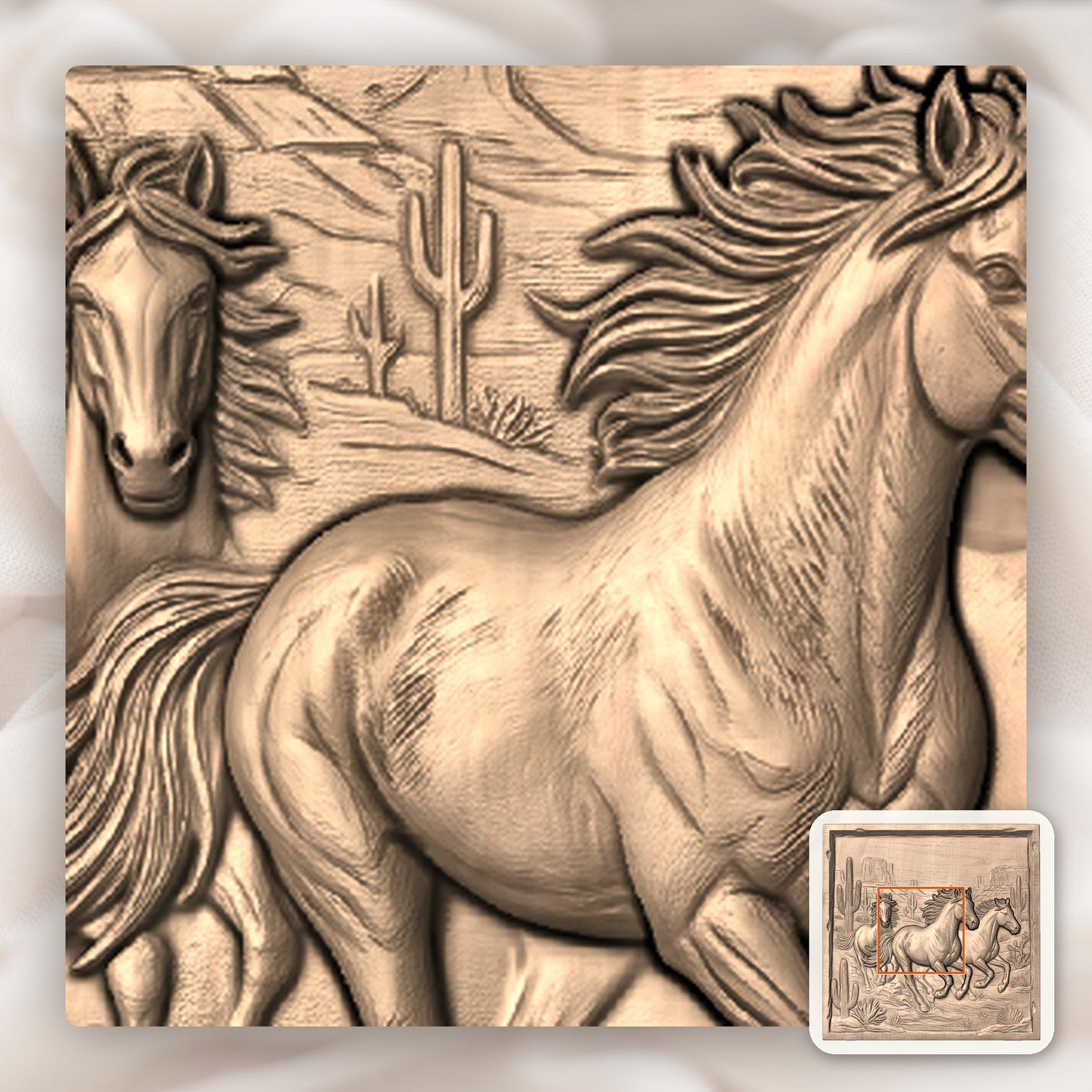 Wild Horses Running Desert Scene CNC Relief STL bas-relief STL — view 7