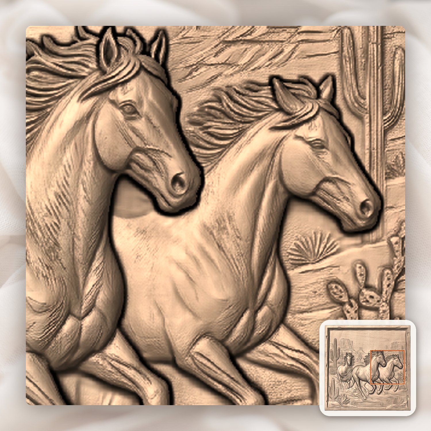 Wild Horses Running Desert Scene CNC Relief STL bas-relief STL — view 8