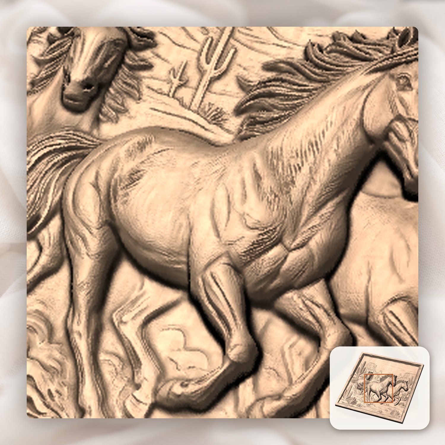 Wild Horses Running Desert Scene CNC Relief STL bas-relief STL — view 9