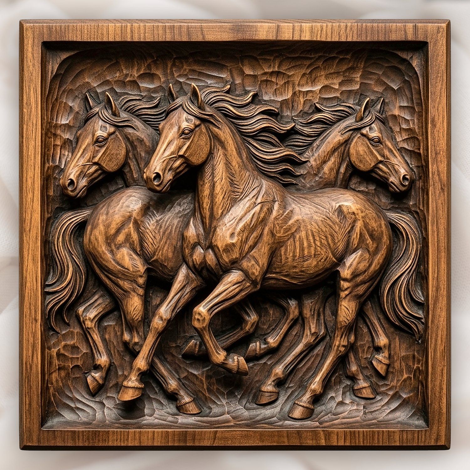 Wild Mustang Trio Galloping CNC Relief STL bas-relief STL design
