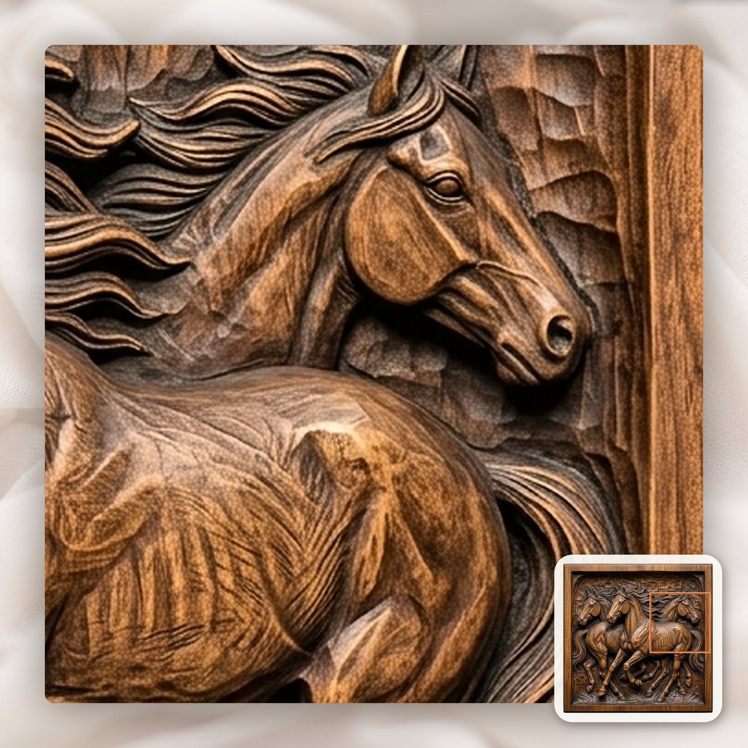Wild Mustang Trio Galloping CNC Relief STL bas-relief STL — view 12