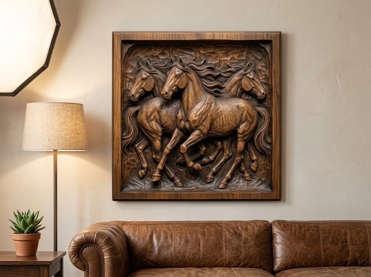 Wild Mustang Trio Galloping CNC Relief STL bas-relief STL — view 13