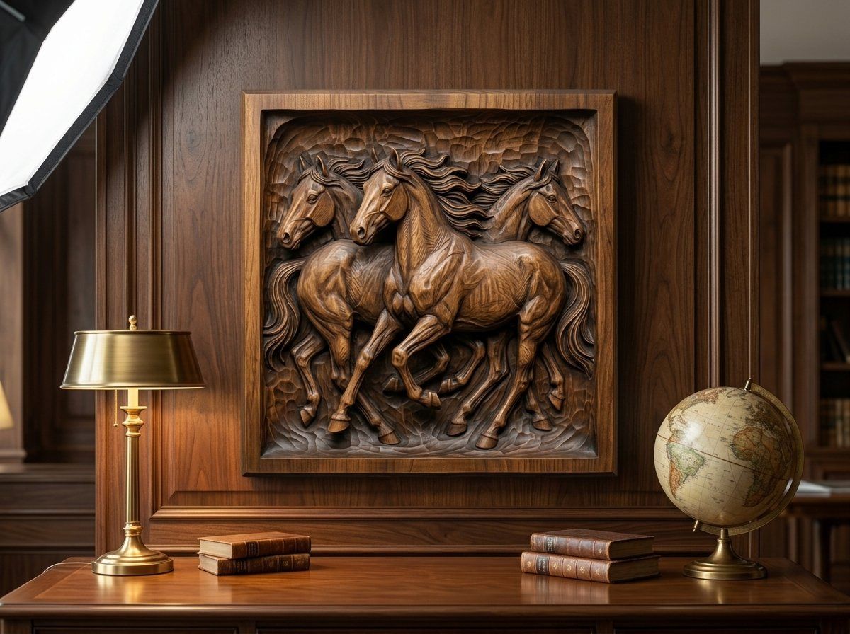 Wild Mustang Trio Galloping CNC Relief STL bas-relief STL — view 14