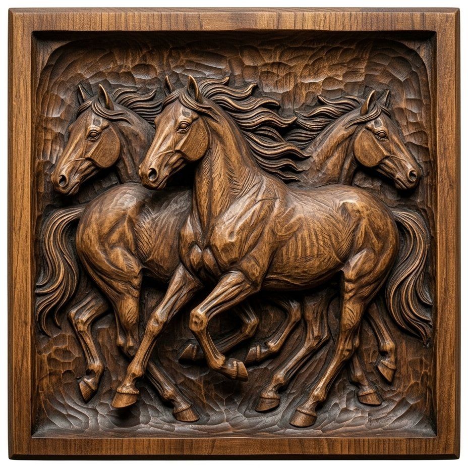 Wild Mustang Trio Galloping CNC Relief STL bas-relief STL — view 4