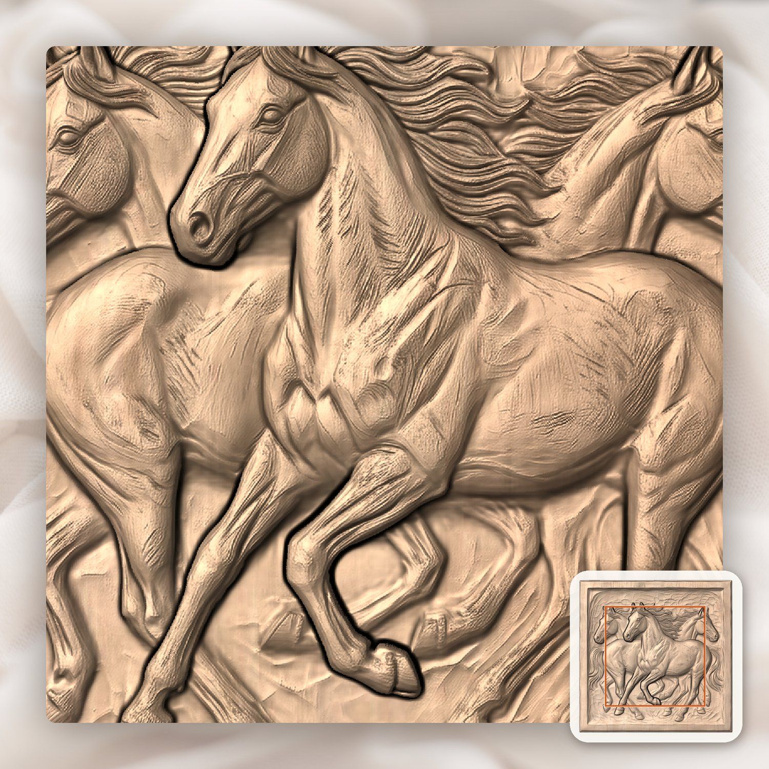 Wild Mustang Trio Galloping CNC Relief STL bas-relief STL — view 7