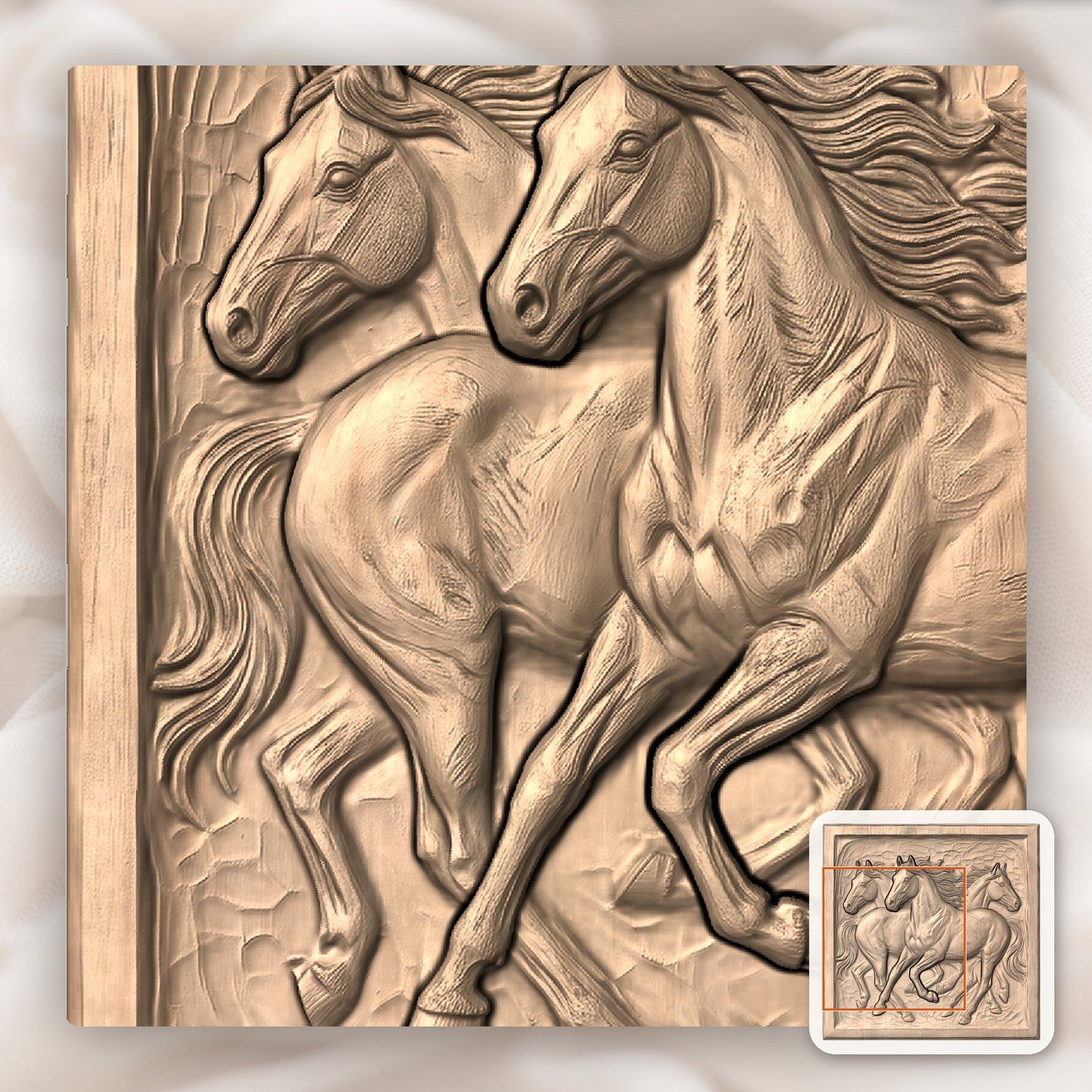 Wild Mustang Trio Galloping CNC Relief STL bas-relief STL — view 8