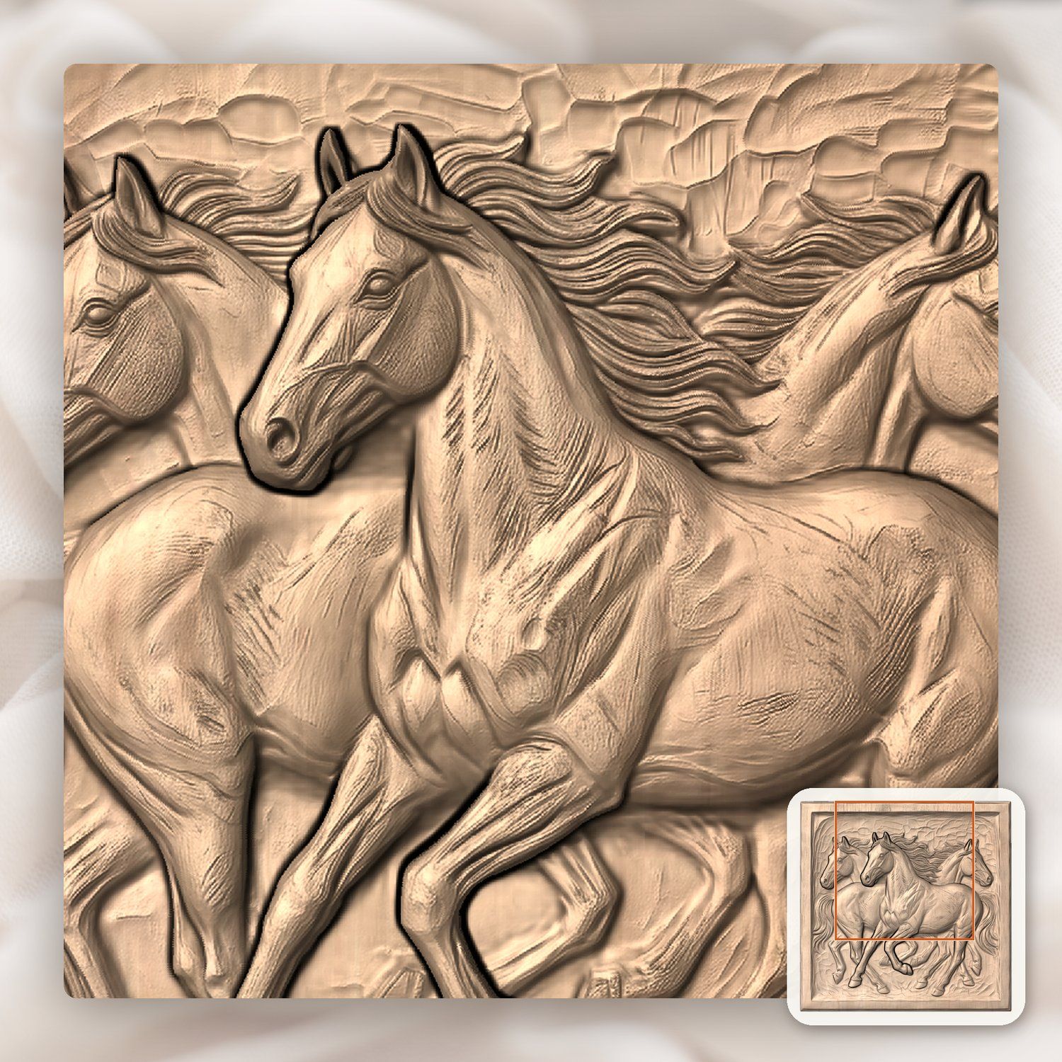 Wild Mustang Trio Galloping CNC Relief STL bas-relief STL — view 9