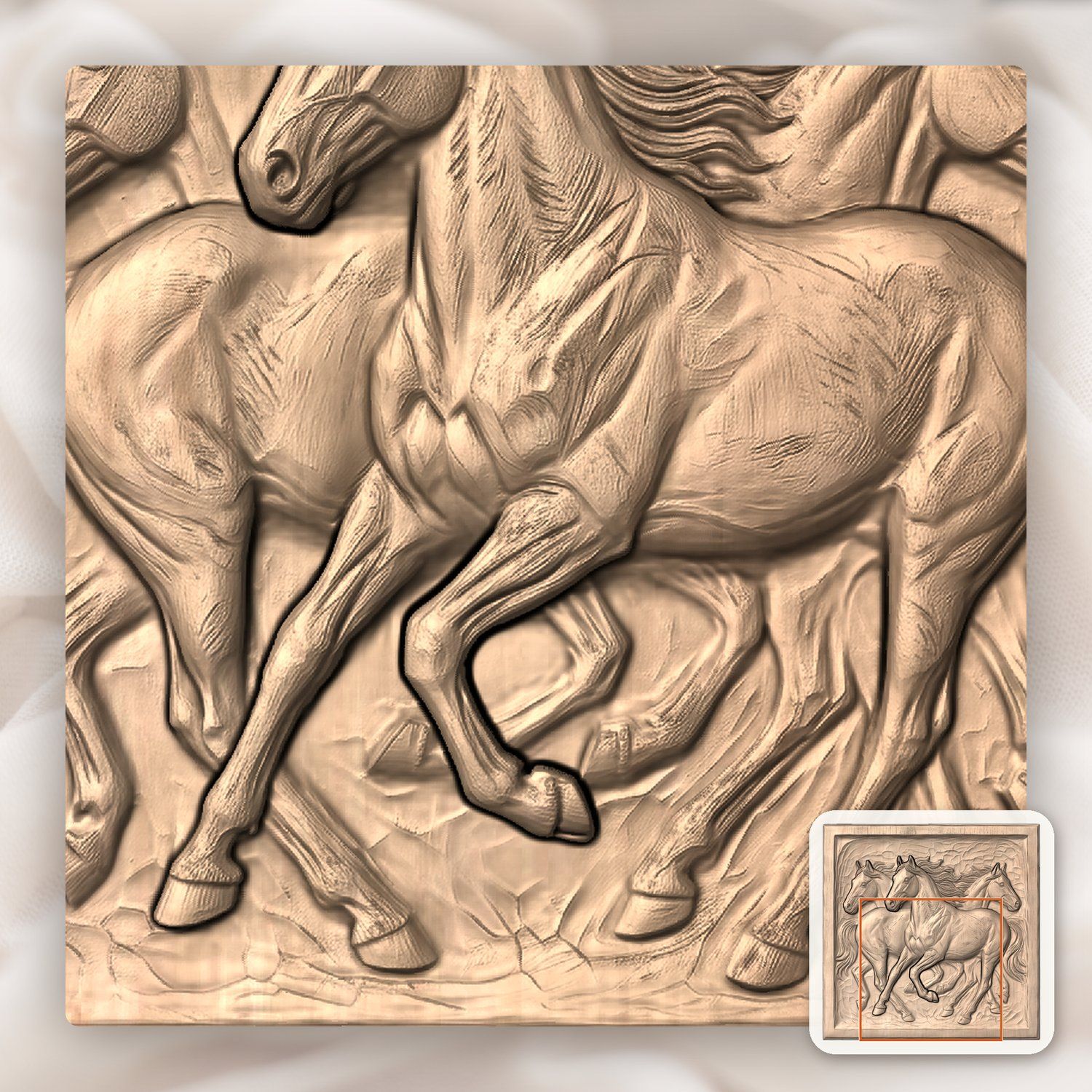 Wild Mustang Trio Galloping CNC Relief STL bas-relief STL — view 10