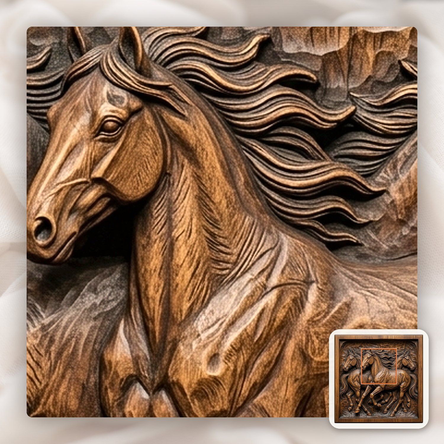 Wild Mustang Trio Galloping CNC Relief STL bas-relief STL — view 11