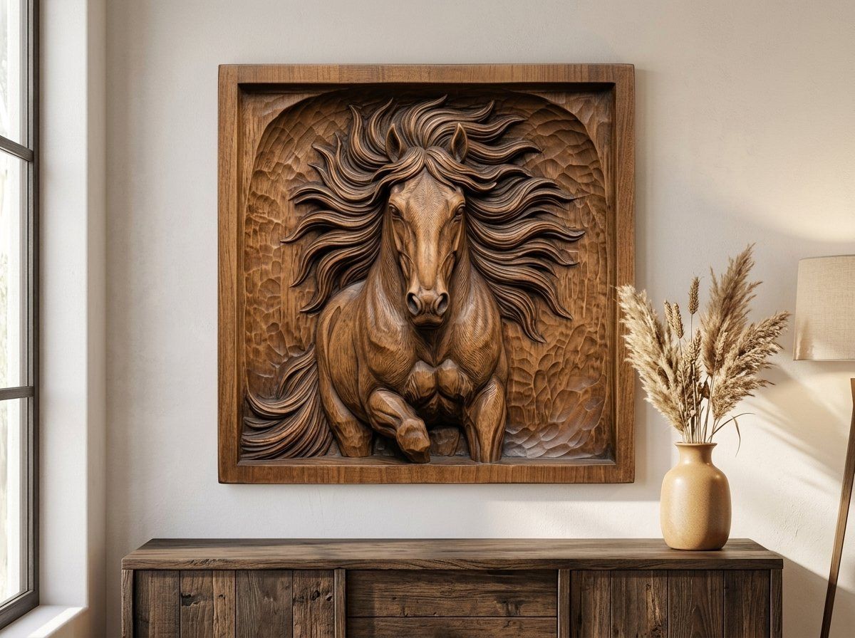 Wild Stallion Galloping Front View CNC Relief STL bas-relief STL — view 13
