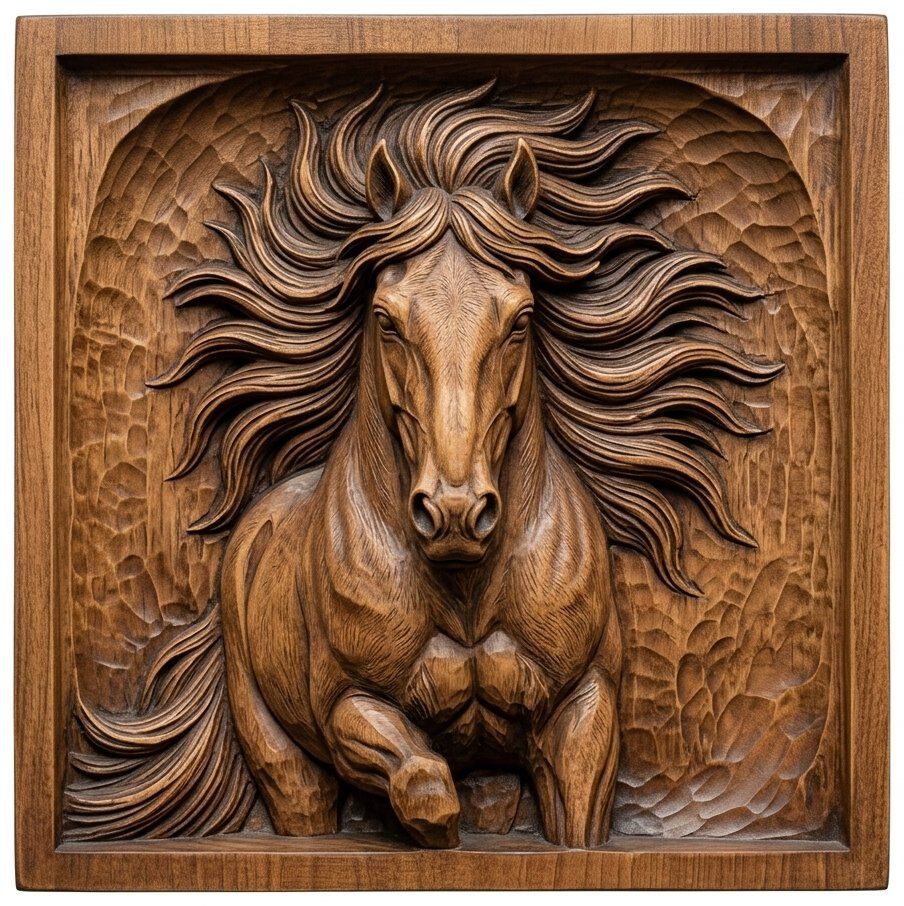 Wild Stallion Galloping Front View CNC Relief STL bas-relief STL — view 4