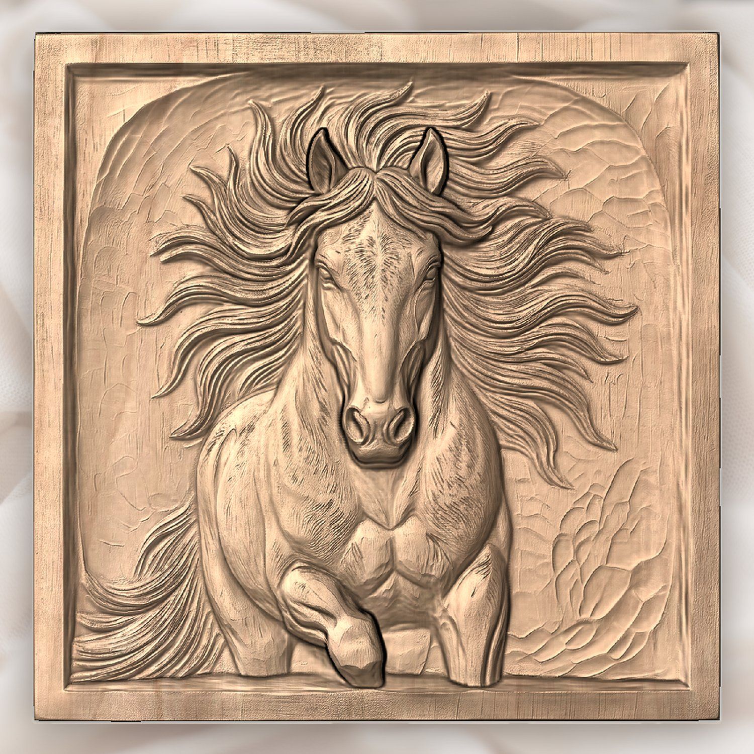 Wild Stallion Galloping Front View CNC Relief STL bas-relief STL — view 5