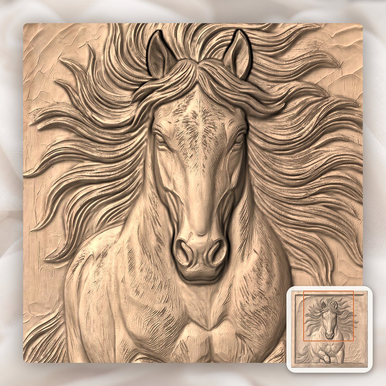 Wild Stallion Galloping Front View CNC Relief STL bas-relief STL — view 7