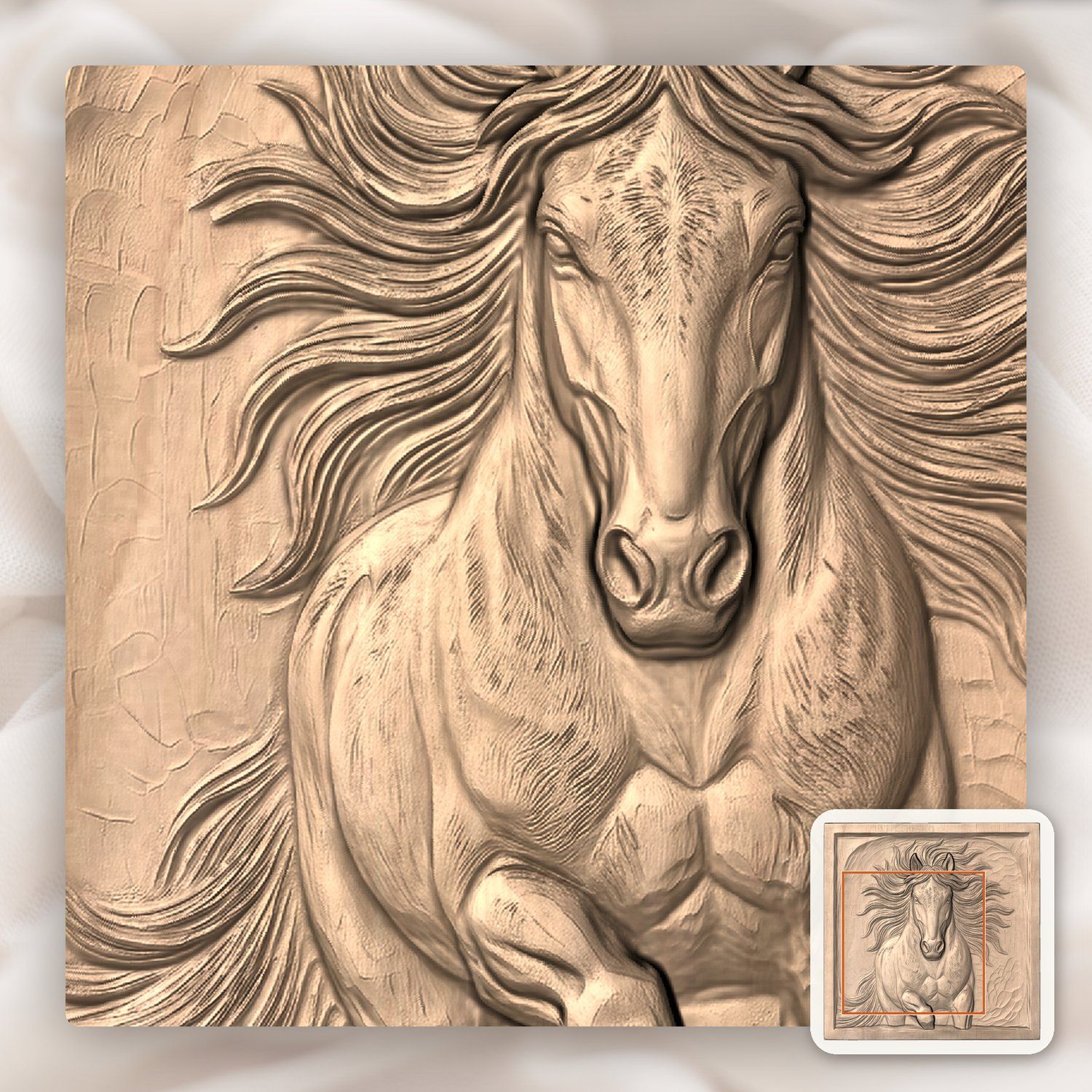 Wild Stallion Galloping Front View CNC Relief STL bas-relief STL — view 8