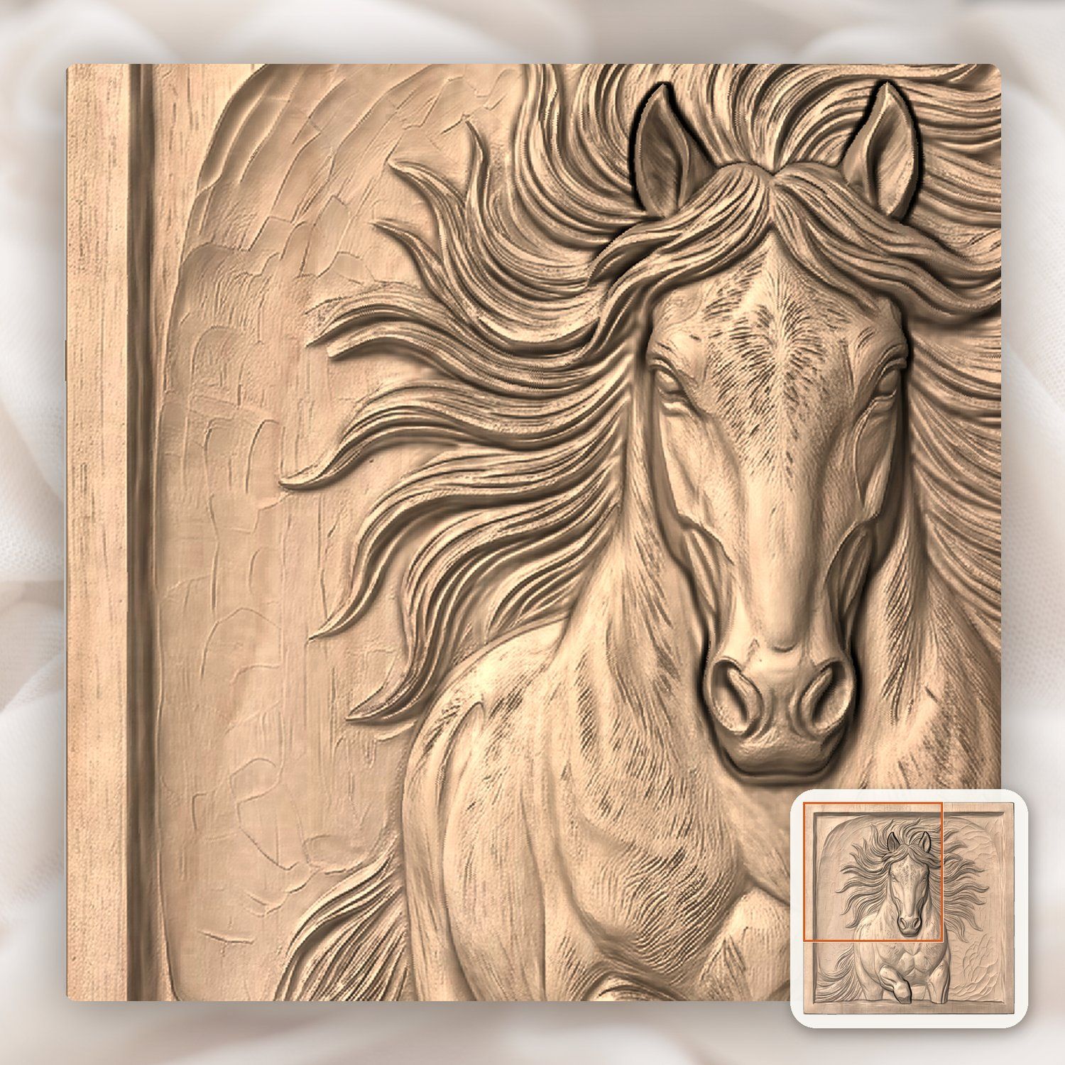 Wild Stallion Galloping Front View CNC Relief STL bas-relief STL — view 9