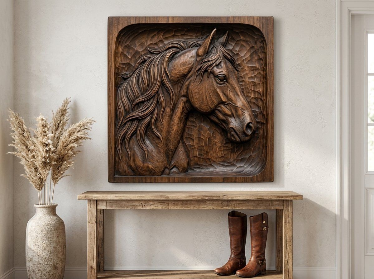 Wild Stallion Head Horse Portrait CNC Relief STL bas-relief STL — view 14