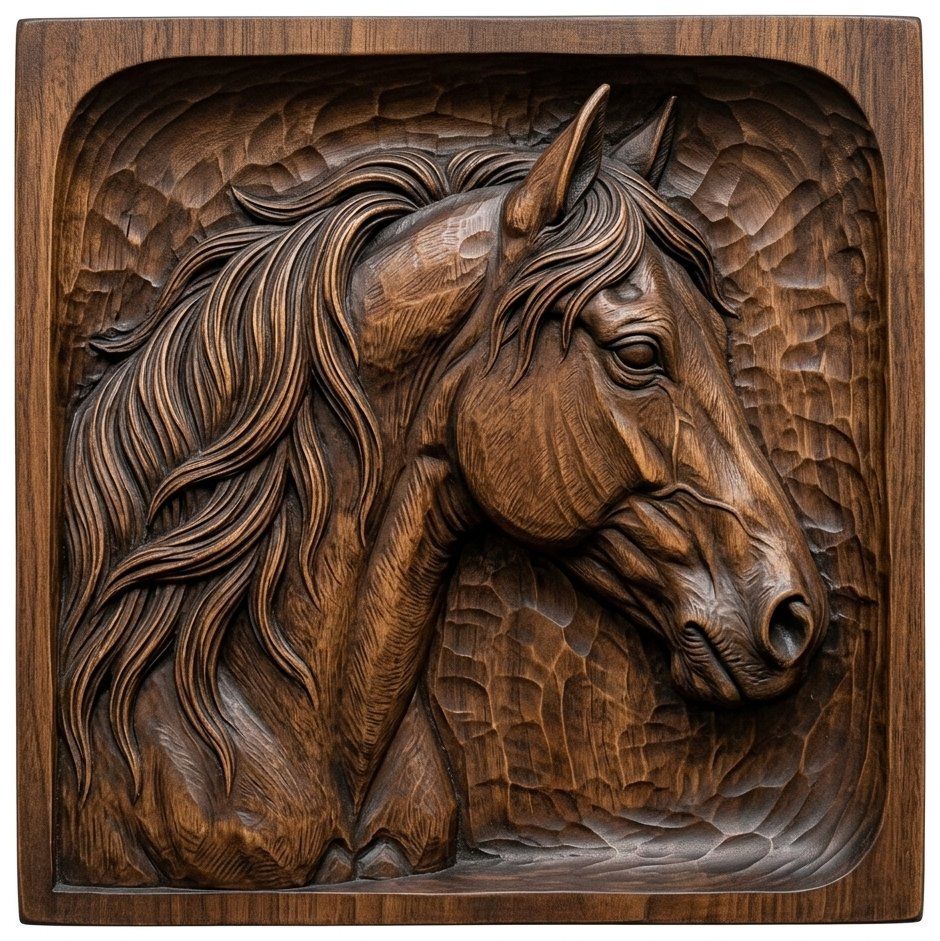 Wild Stallion Head Horse Portrait CNC Relief STL bas-relief STL — view 4