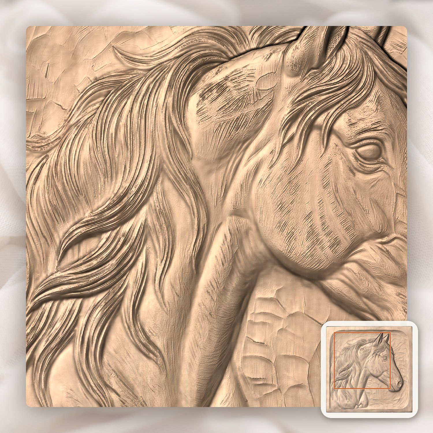 Wild Stallion Head Horse Portrait CNC Relief STL bas-relief STL — view 7