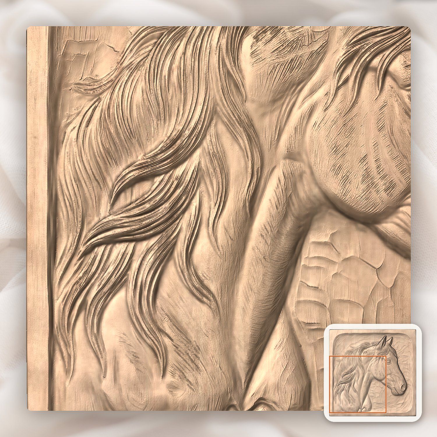 Wild Stallion Head Horse Portrait CNC Relief STL bas-relief STL — view 8