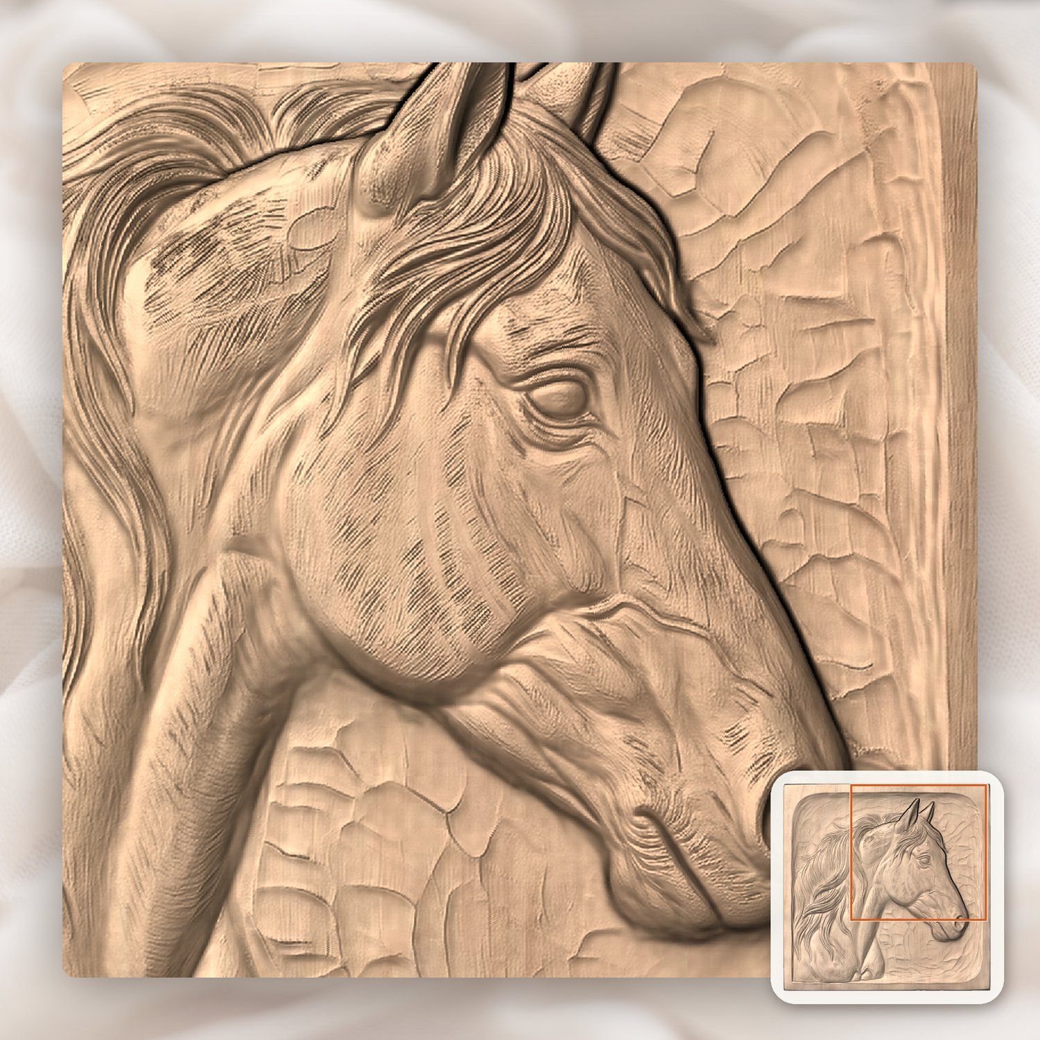 Wild Stallion Head Horse Portrait CNC Relief STL bas-relief STL — view 9