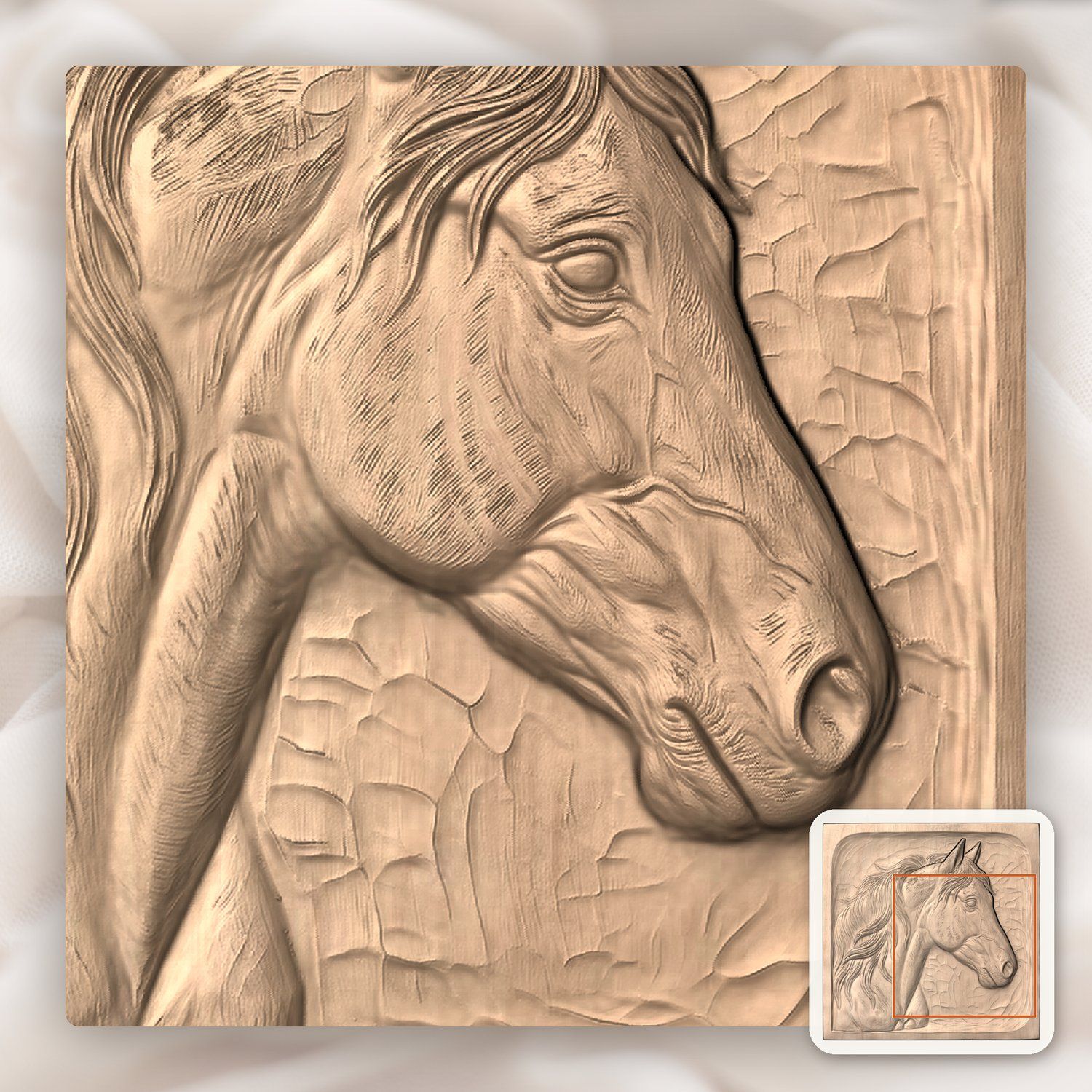 Wild Stallion Head Horse Portrait CNC Relief STL bas-relief STL — view 10