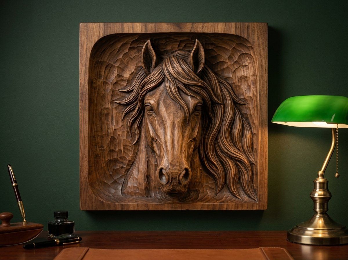 Wild Stallion Horse Head Portrait CNC Relief STL bas-relief STL — view 10
