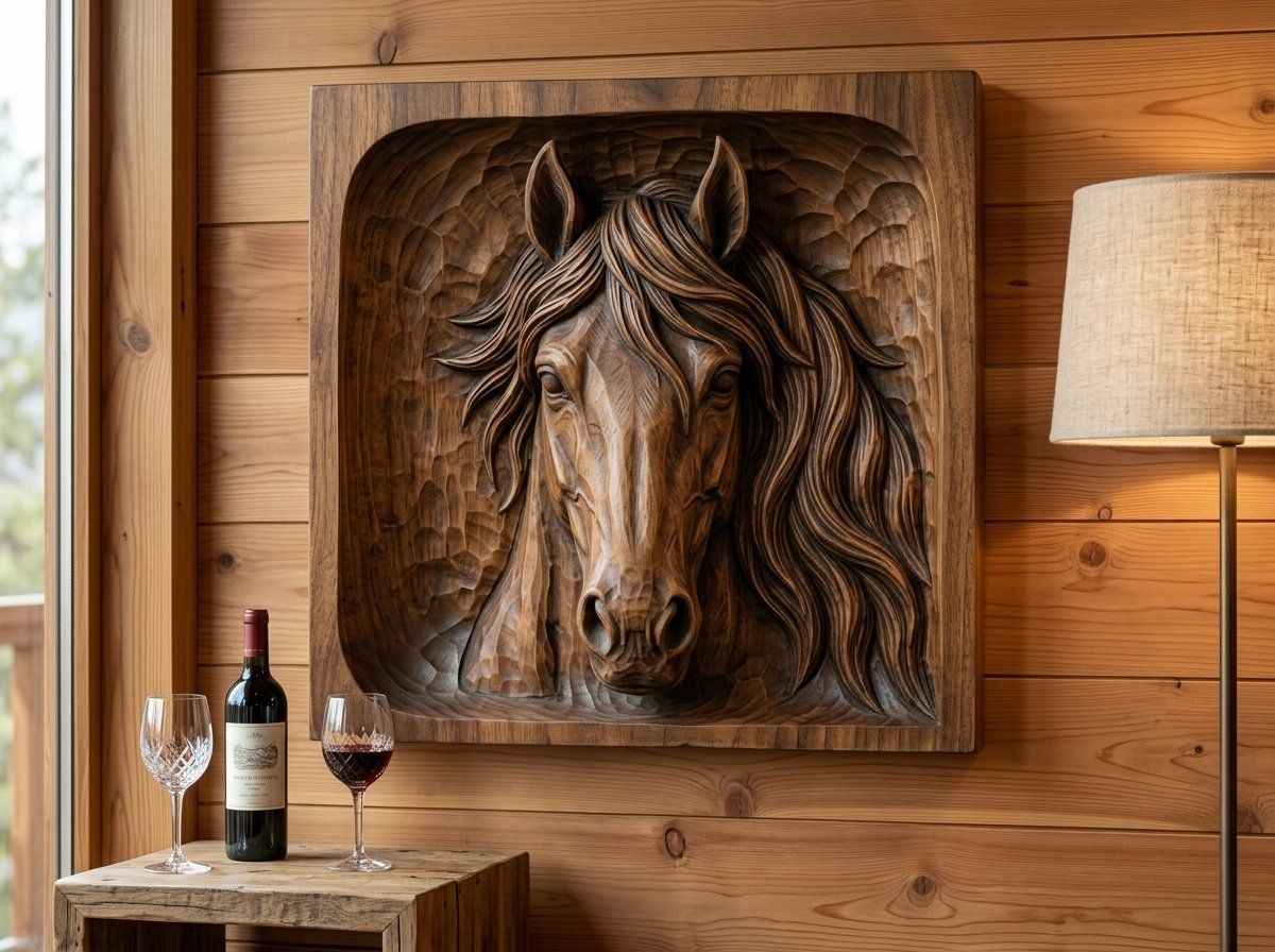 Wild Stallion Horse Head Portrait CNC Relief STL bas-relief STL — view 11