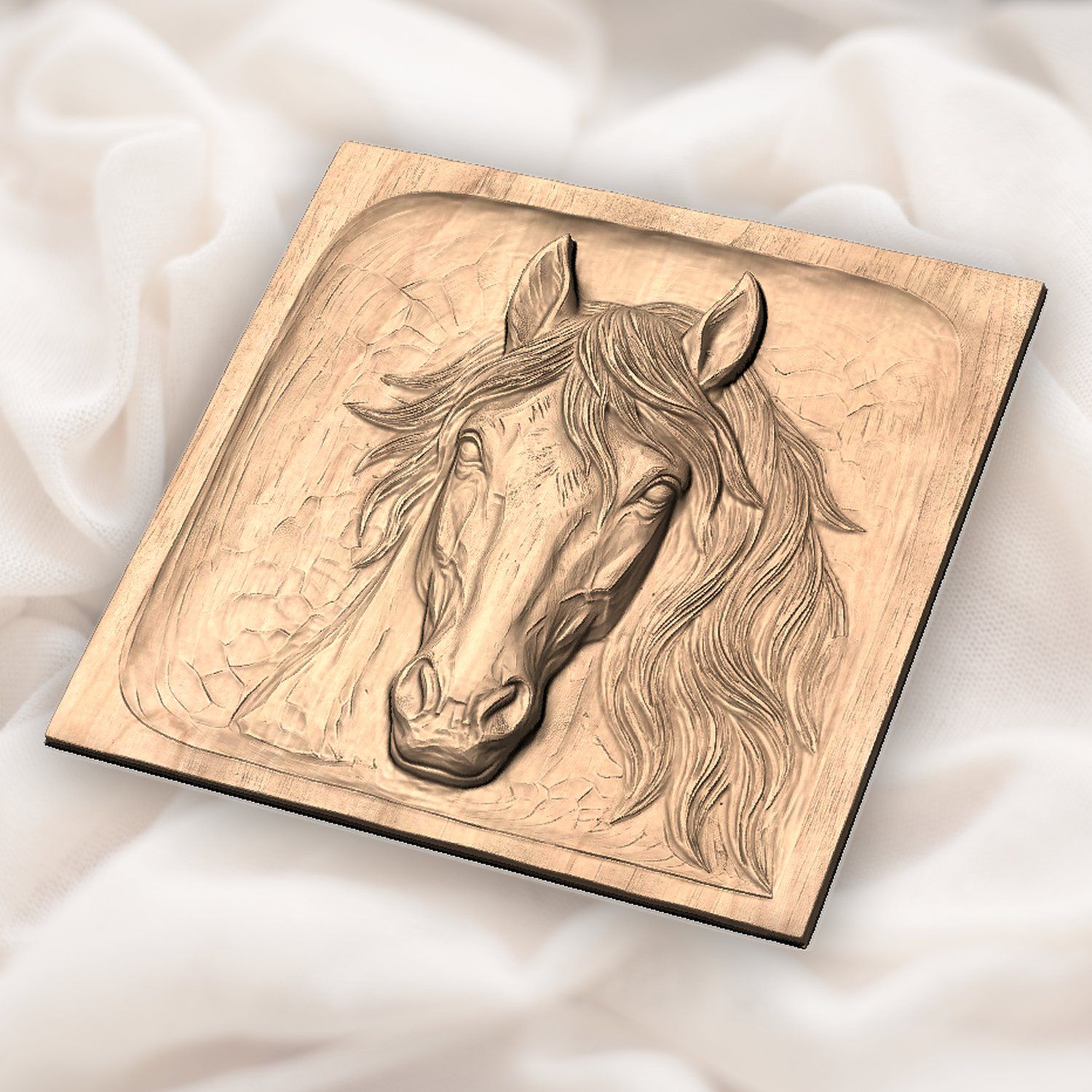 Wild Stallion Horse Head Portrait CNC Relief STL bas-relief STL — view 5