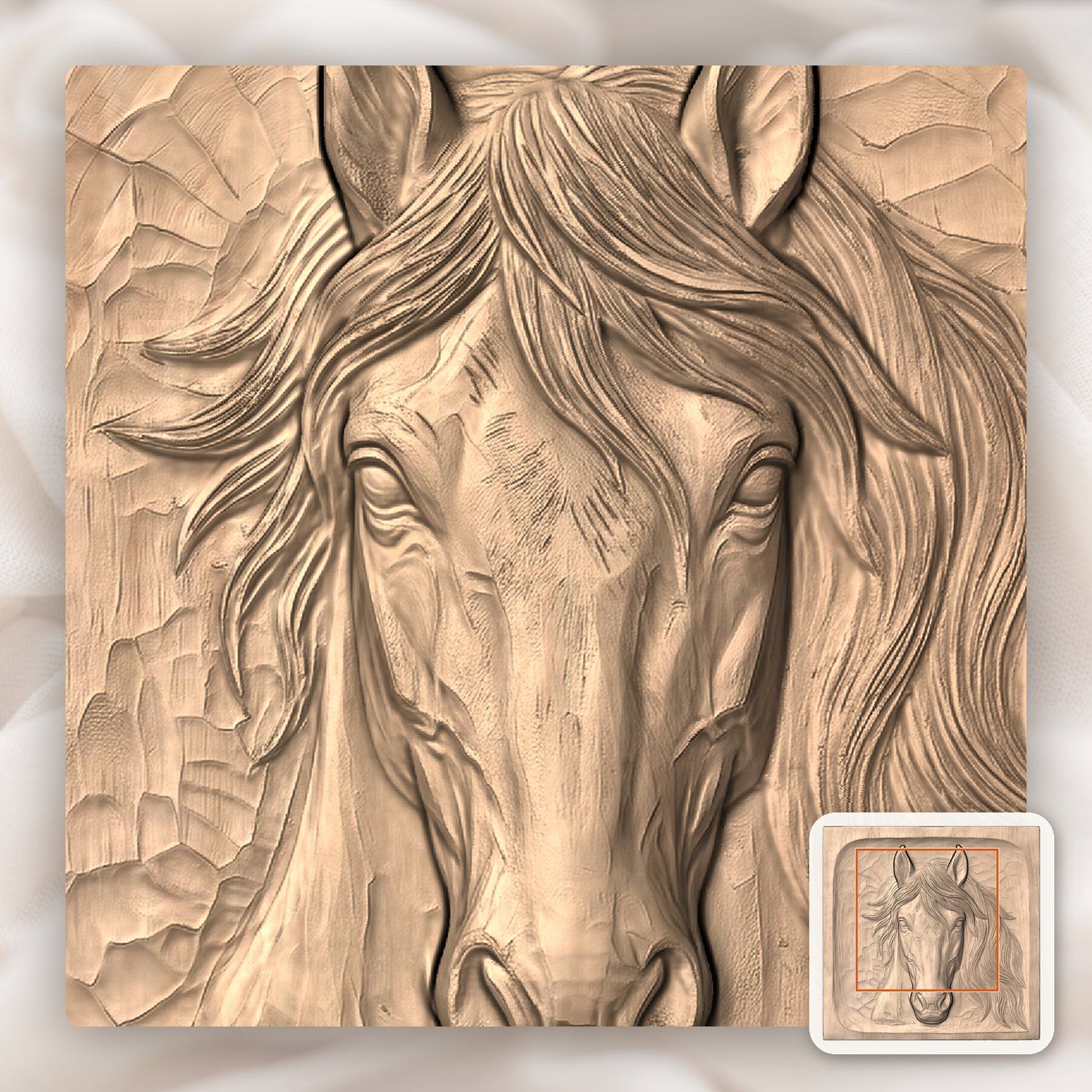 Wild Stallion Horse Head Portrait CNC Relief STL bas-relief STL — view 6