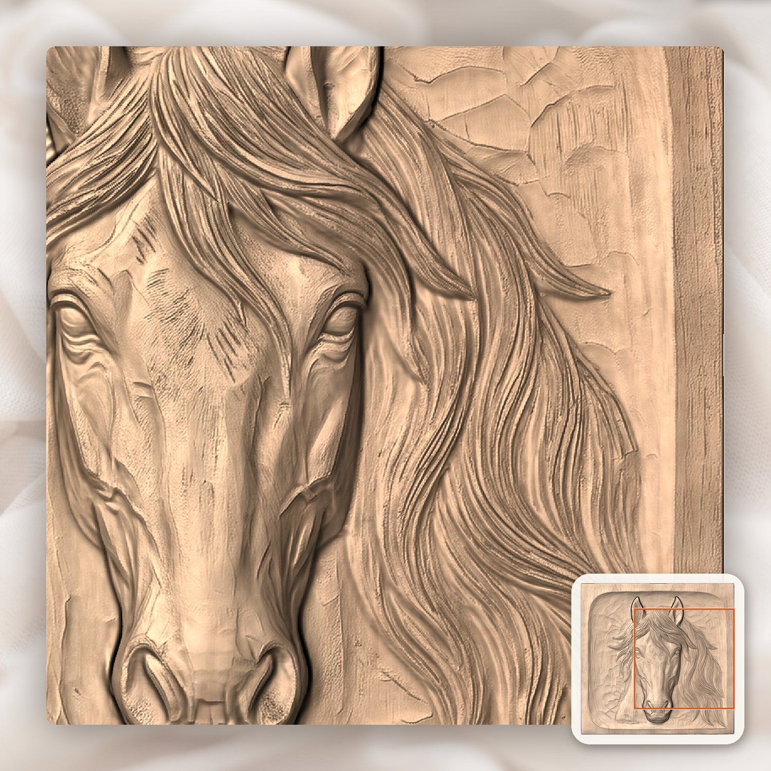 Wild Stallion Horse Head Portrait CNC Relief STL bas-relief STL — view 7