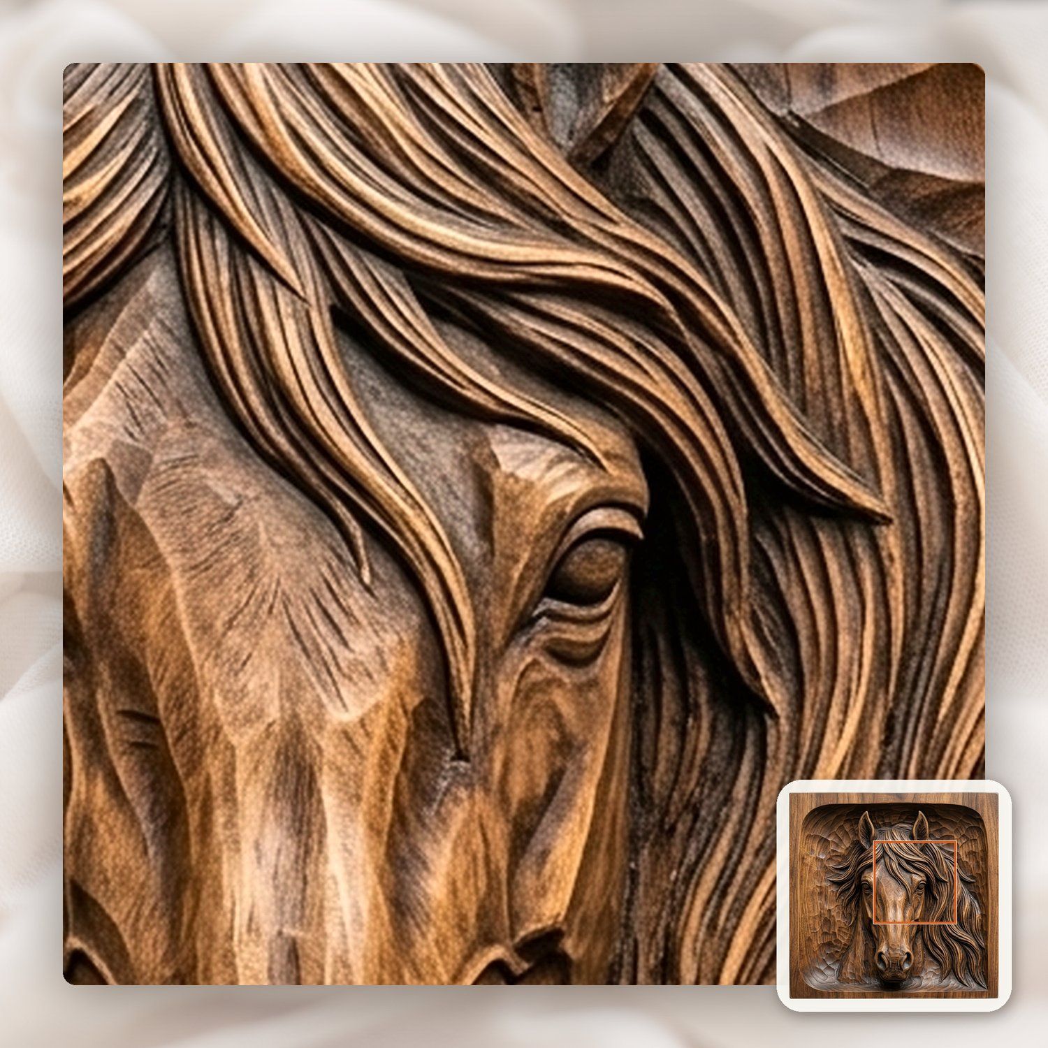 Wild Stallion Horse Head Portrait CNC Relief STL bas-relief STL — view 8