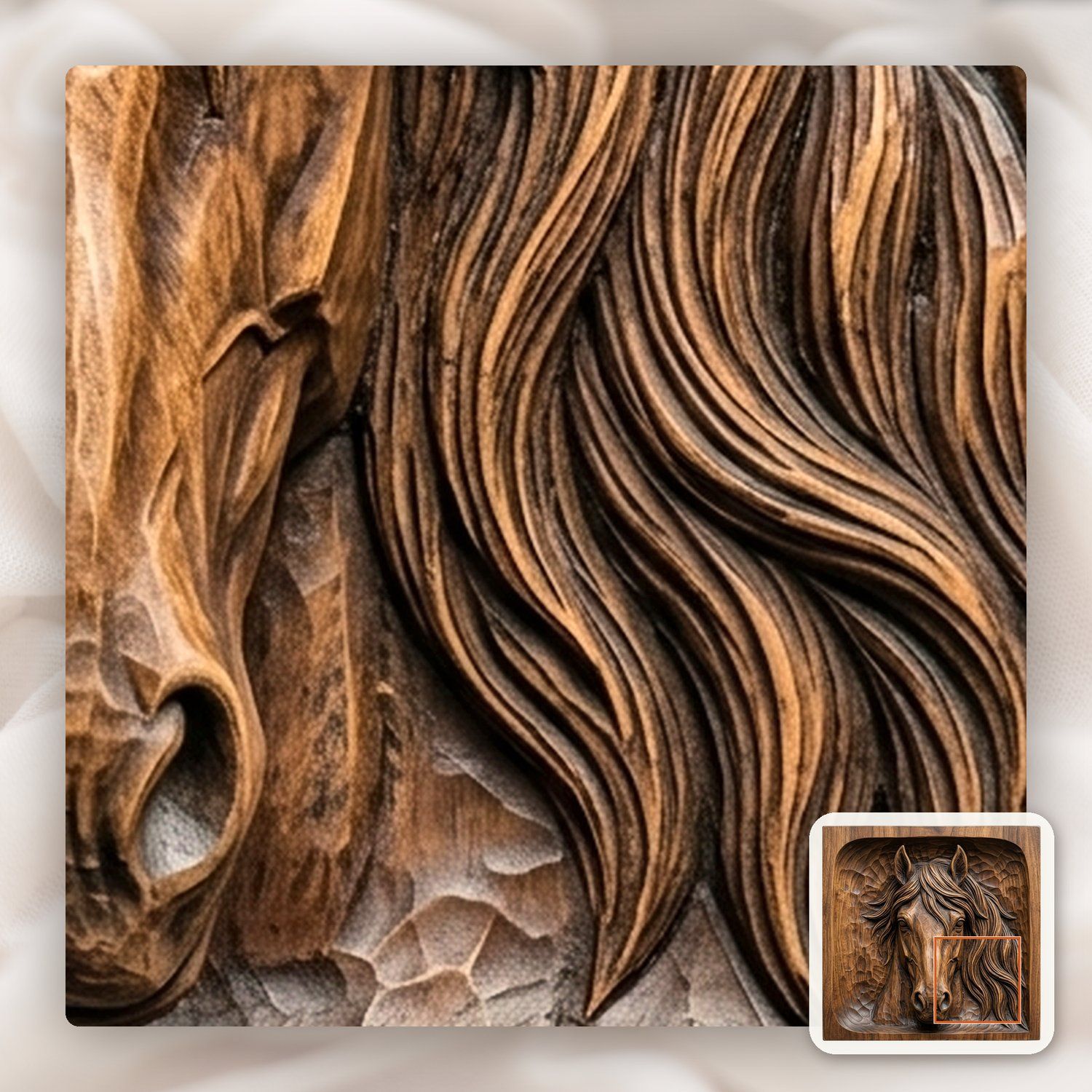 Wild Stallion Horse Head Portrait CNC Relief STL bas-relief STL — view 9
