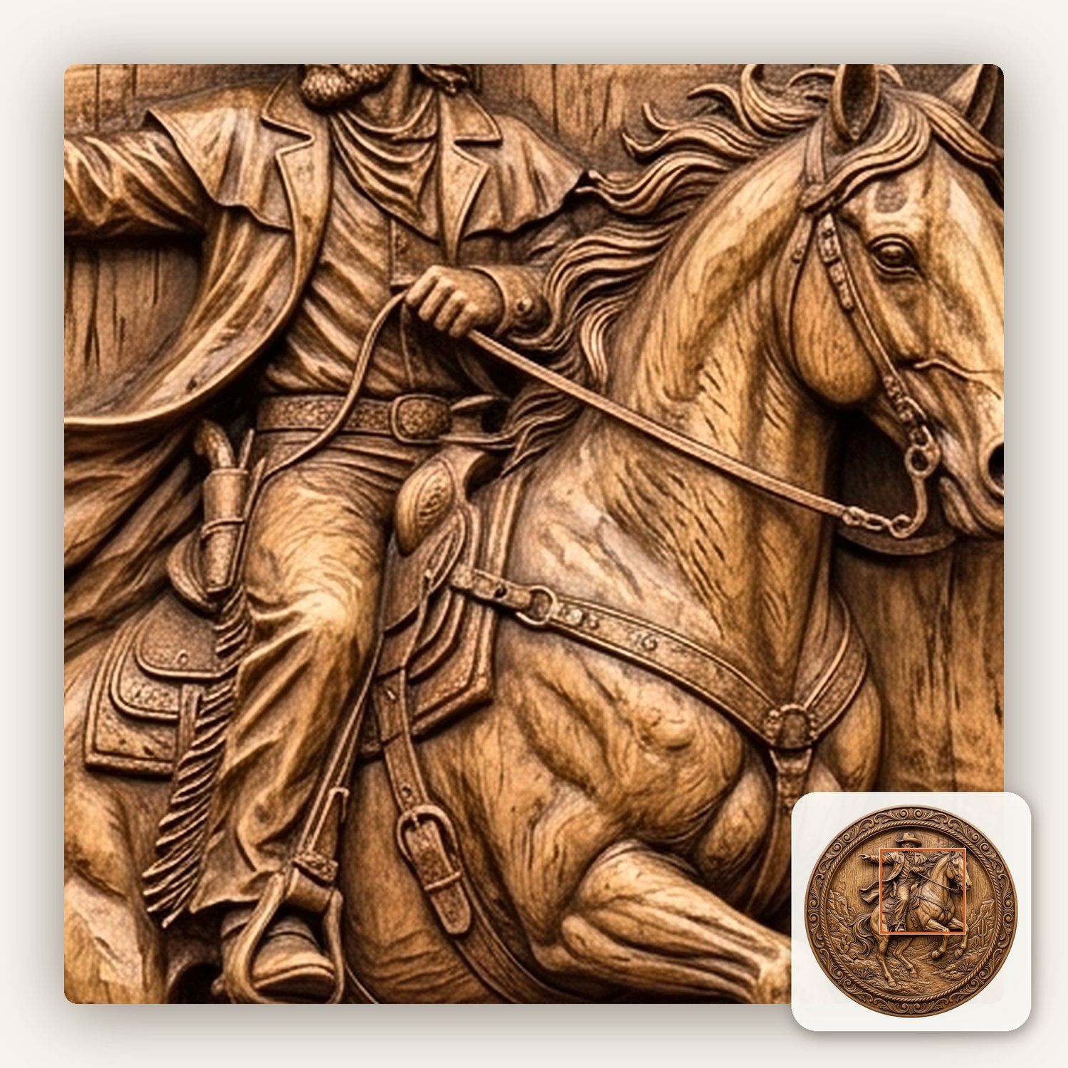 Wild West Cowboy Horse Rider CNC Relief STL bas-relief STL — view 10
