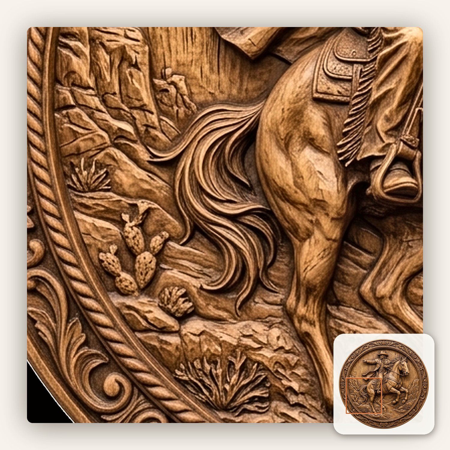 Wild West Cowboy Horse Rider CNC Relief STL bas-relief STL — view 11
