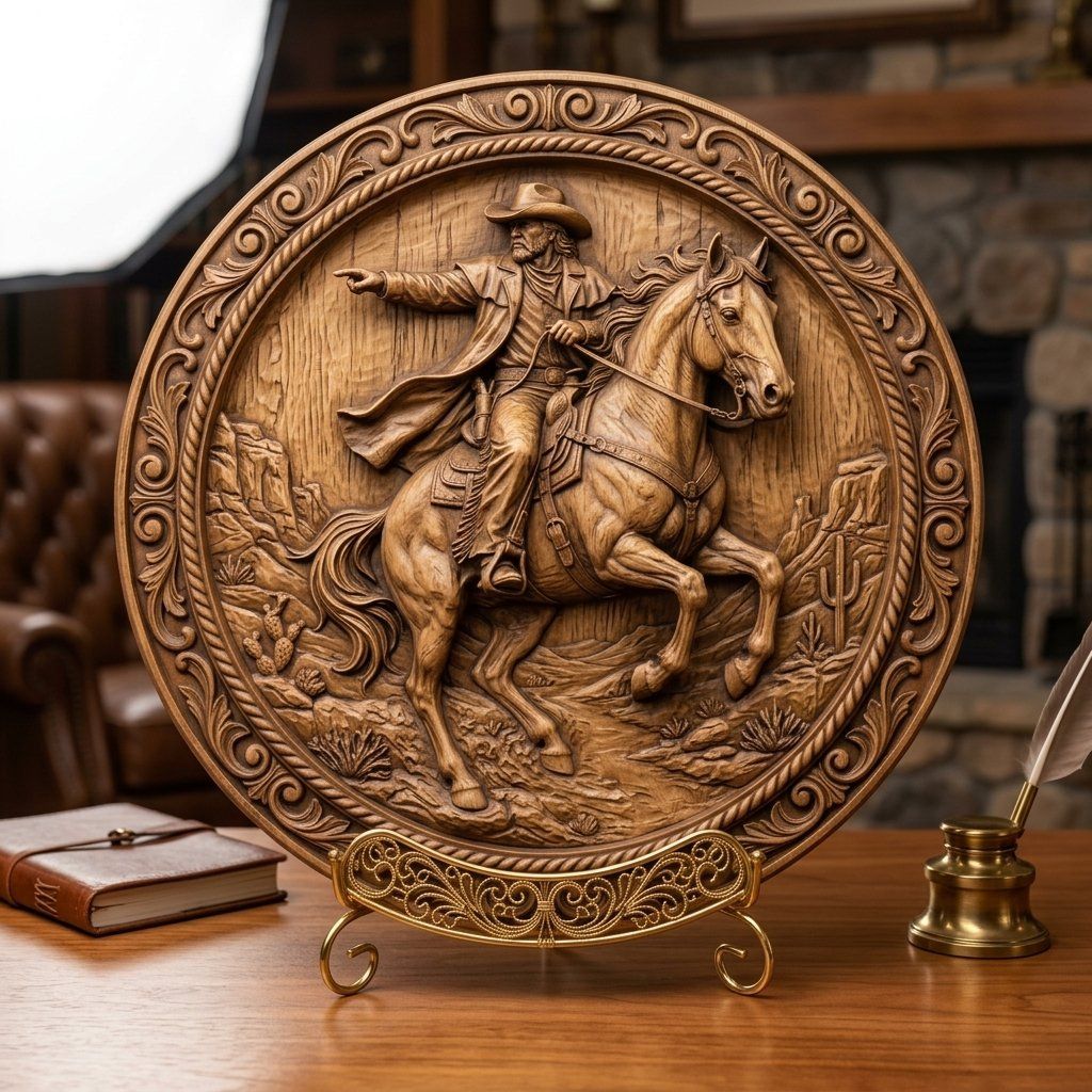 Wild West Cowboy Horse Rider CNC Relief STL bas-relief STL — view 14