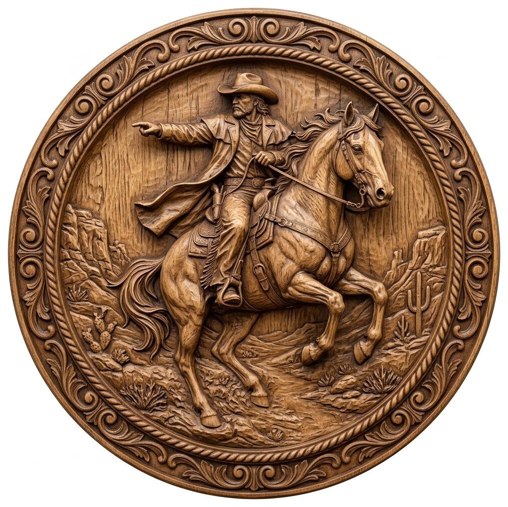 Wild West Cowboy Horse Rider CNC Relief STL bas-relief STL — view 2