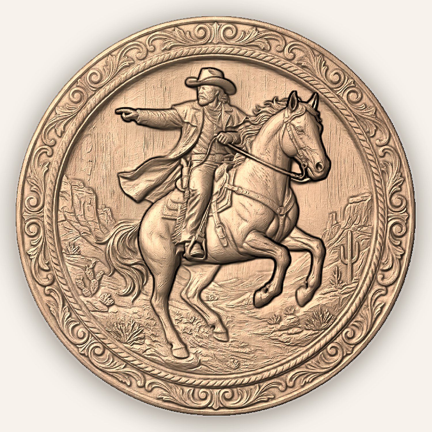 Wild West Cowboy Horse Rider CNC Relief STL bas-relief STL — view 3