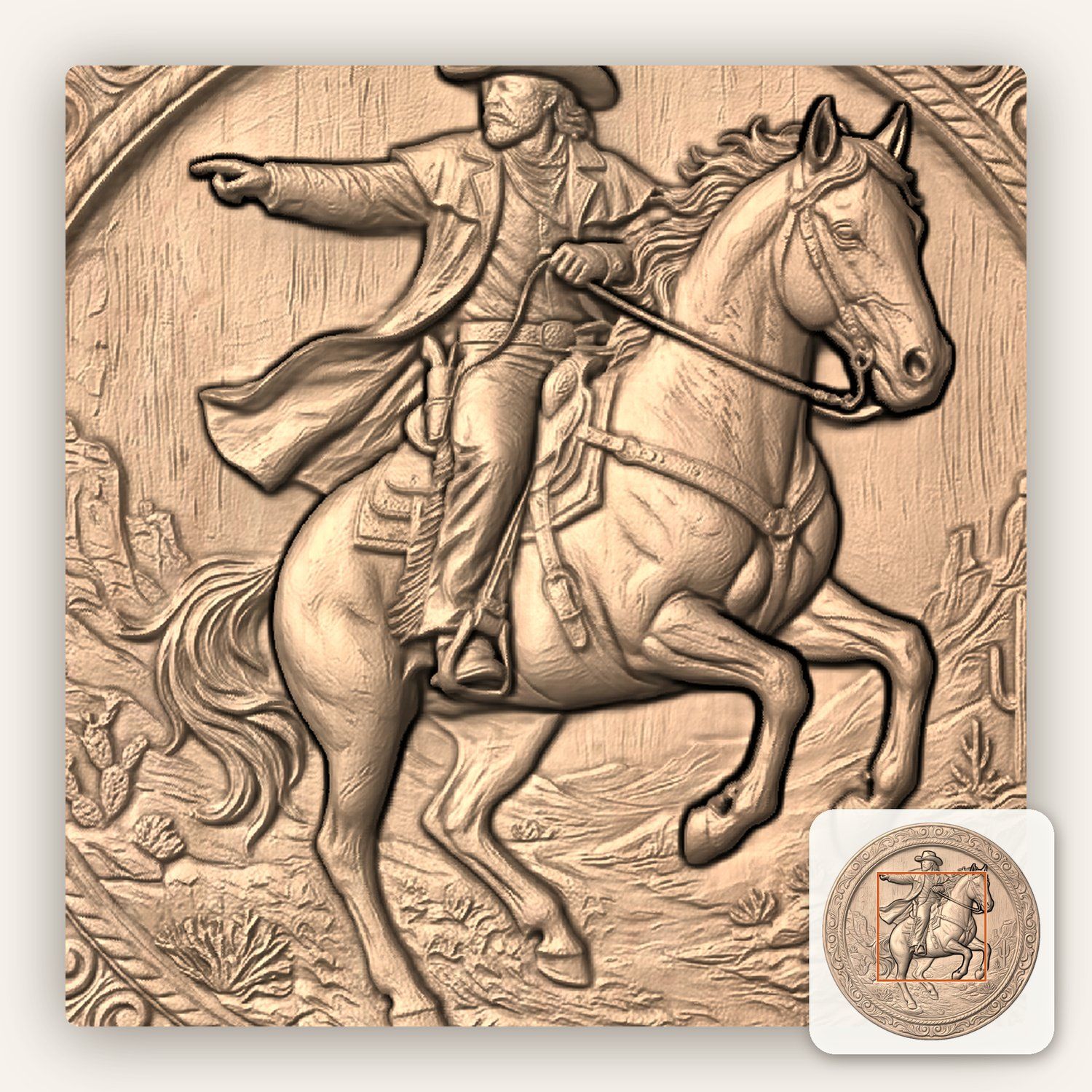 Wild West Cowboy Horse Rider CNC Relief STL bas-relief STL — view 5